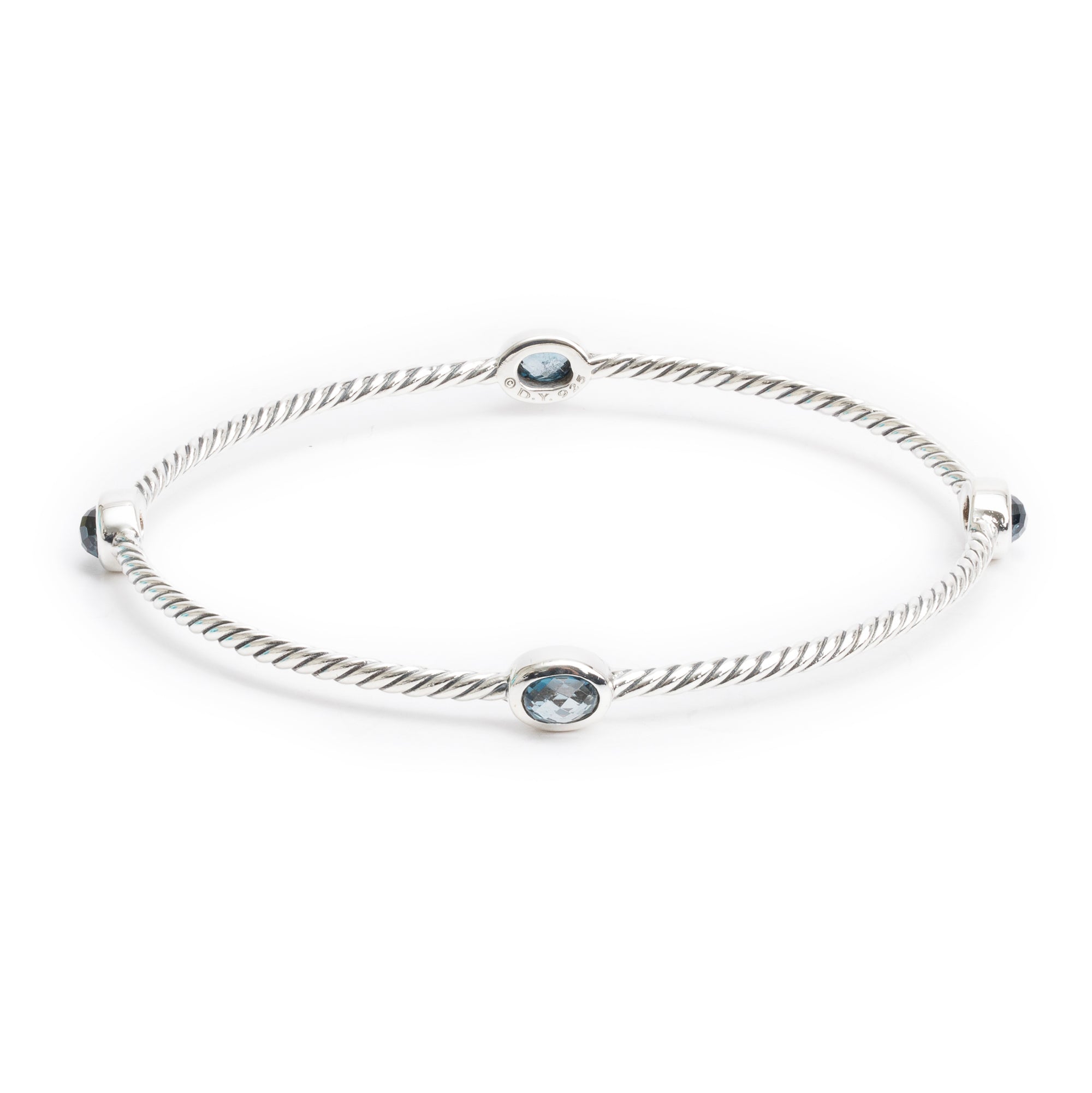 David Yurman Sterling Silver Blue Topaz Color Classics Four Station Cable Bangle Bracelet