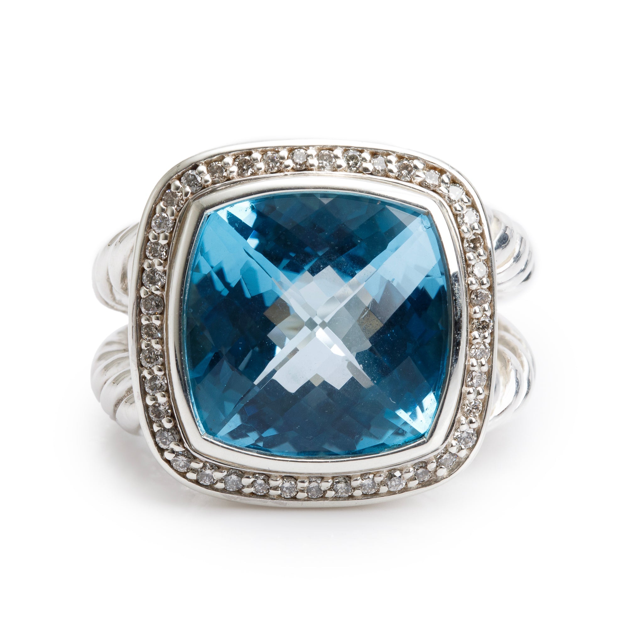David Yurman Sterling Silver Blue Topaz & Diamond Albion Ring, Size 7