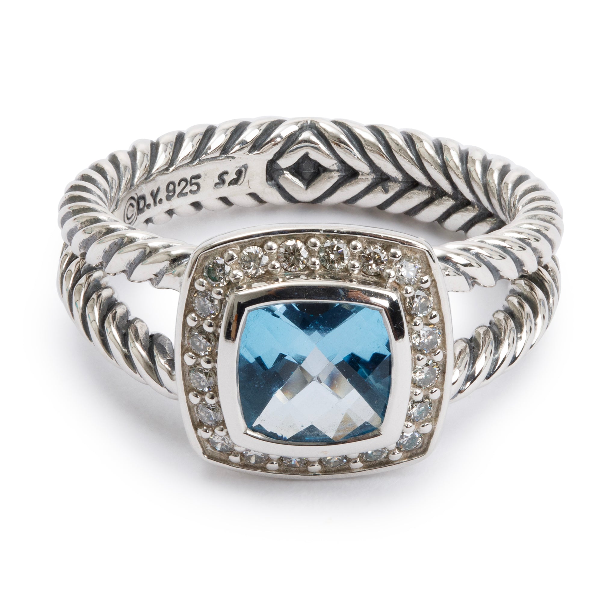 David Yurman Sterling Silver Blue Topaz & Diamond Petite Albion Ring, Size 7.25
