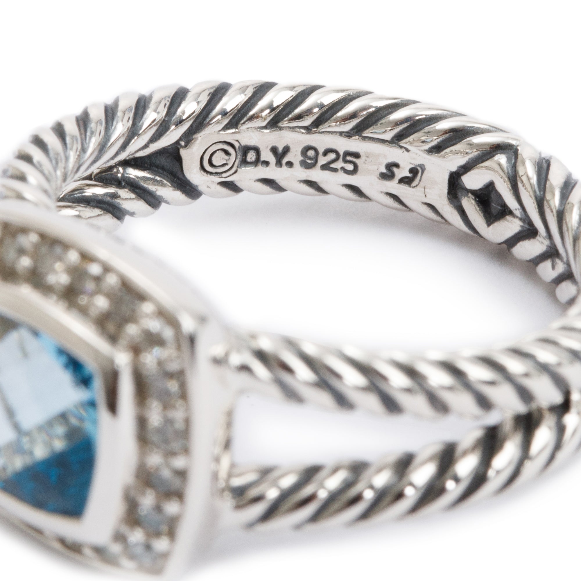 David Yurman Sterling Silver Blue Topaz & Diamond Petite Albion Ring, Size 7.25