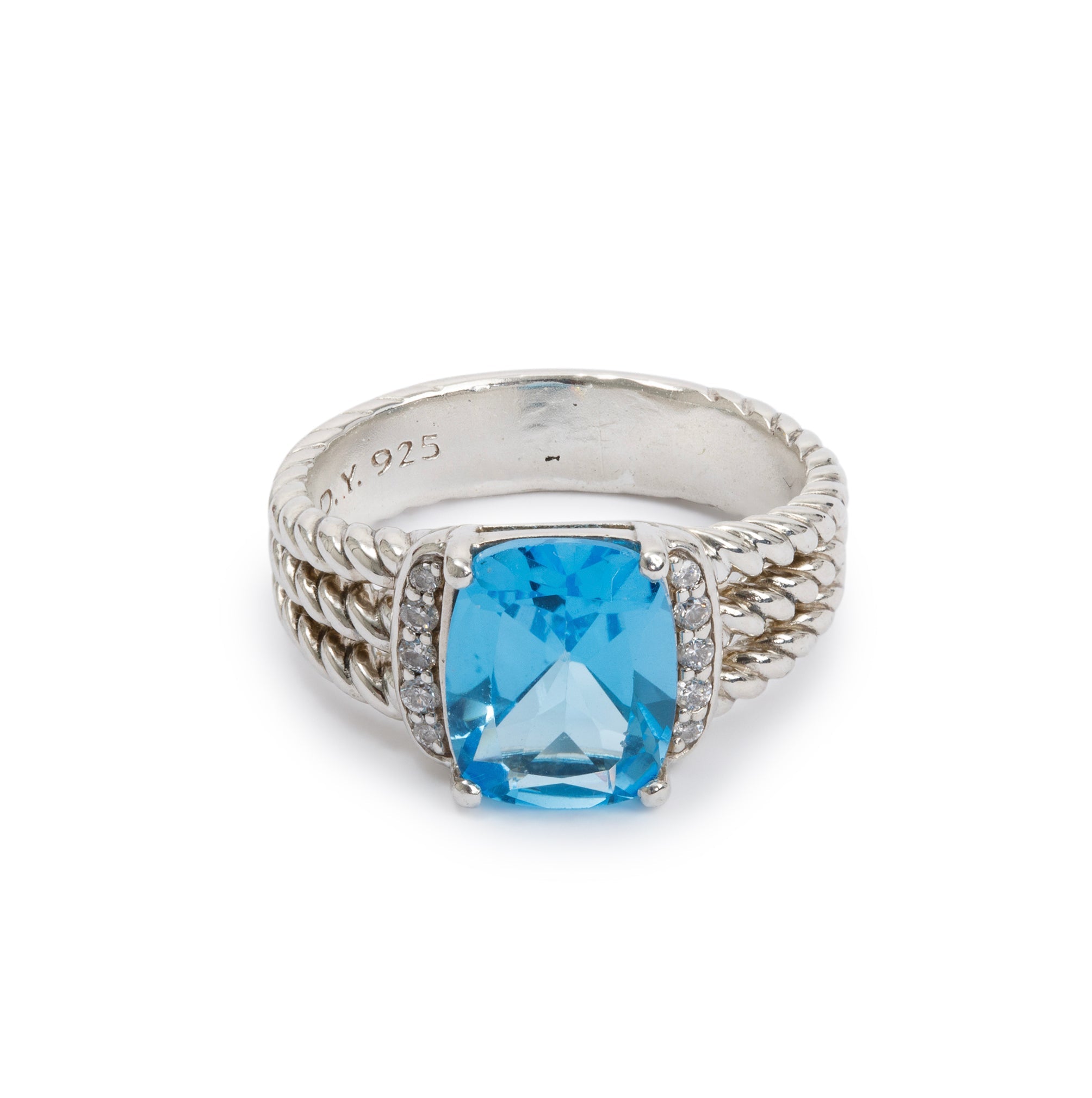 David Yurman Sterling Silver Blue Topaz & Diamond Petite Wheaton Ring, Size 6.5