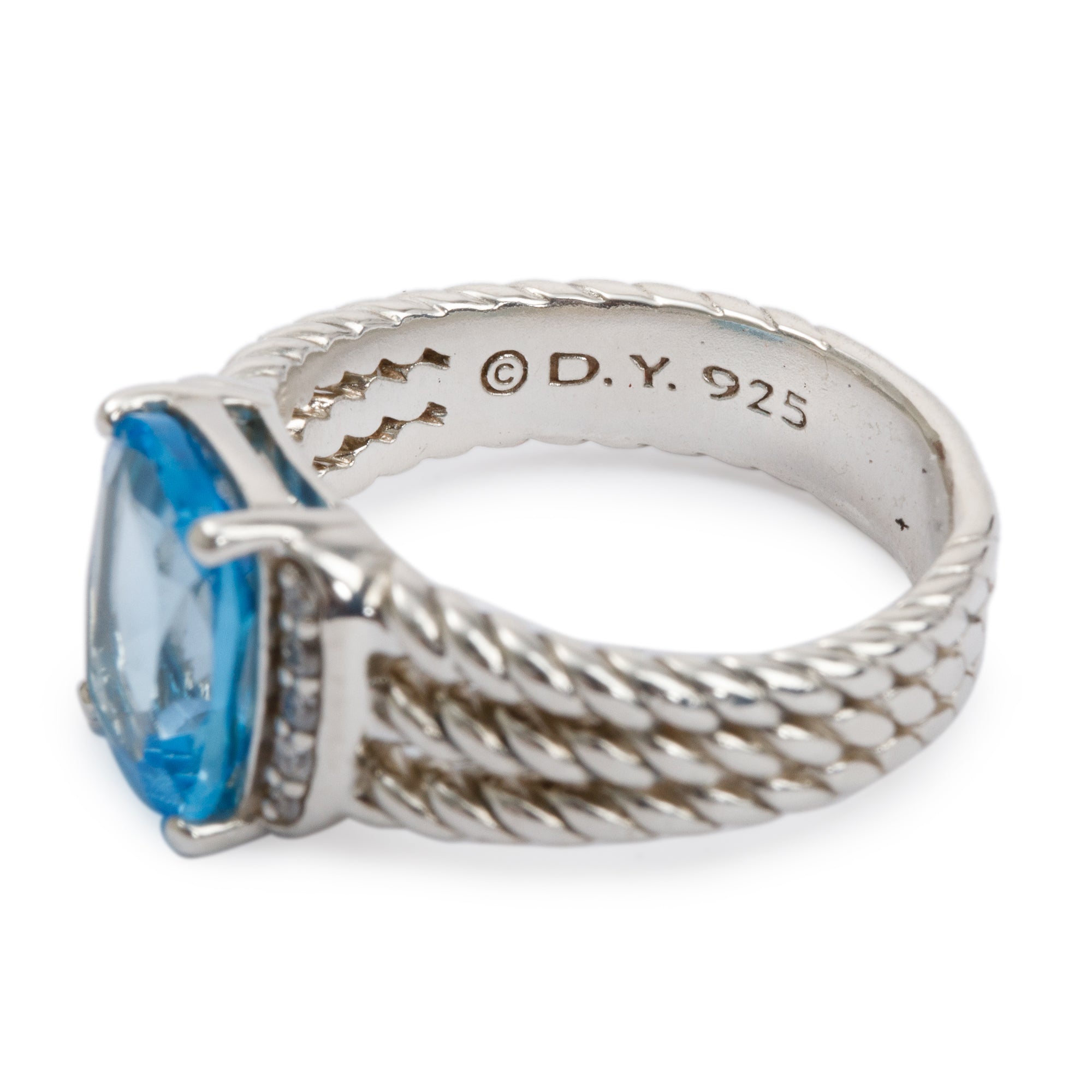 David Yurman Sterling Silver Blue Topaz & Diamond Petite Wheaton Ring, Size 6.5