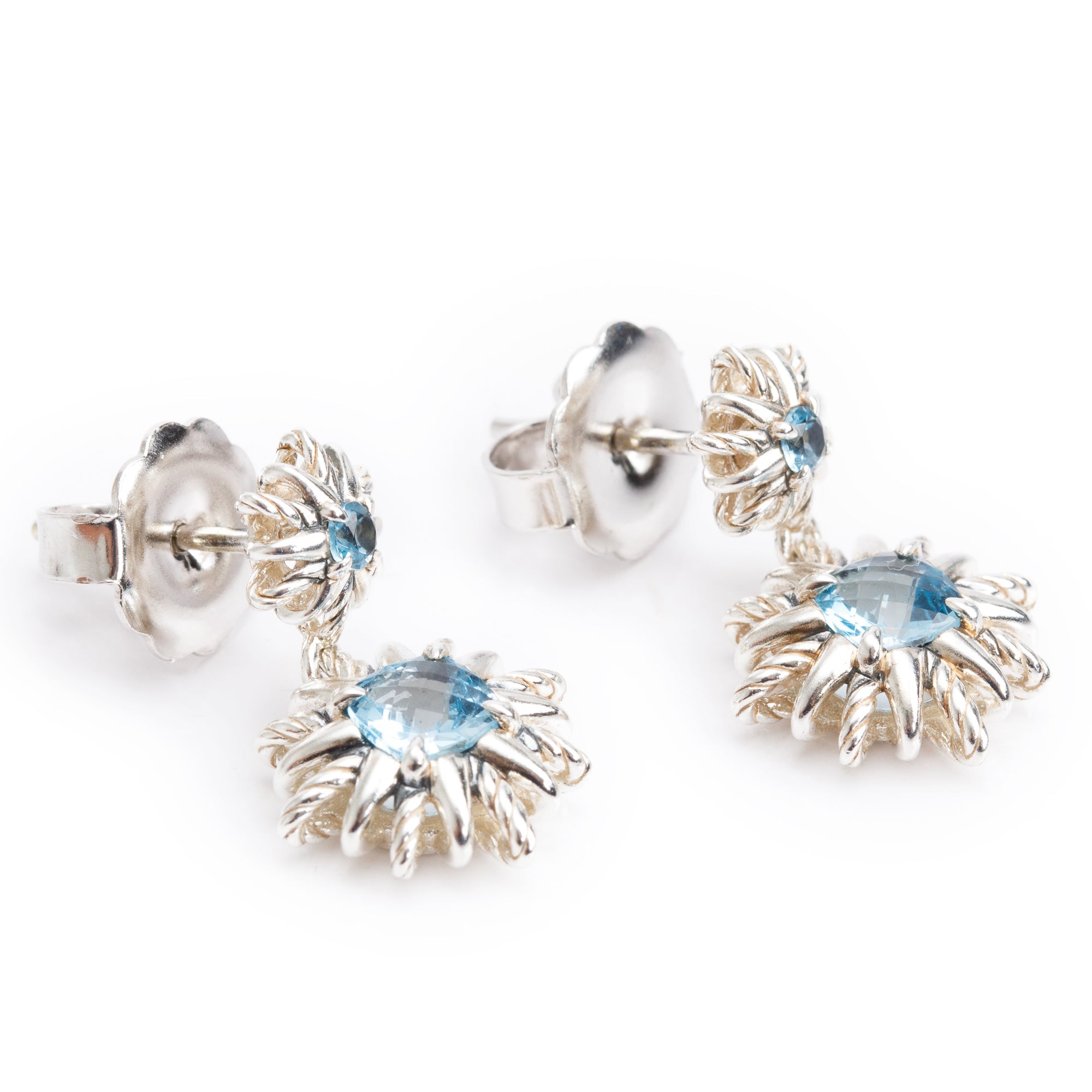 David Yurman Sterling Silver Blue Topaz Starburst Drop Earrings