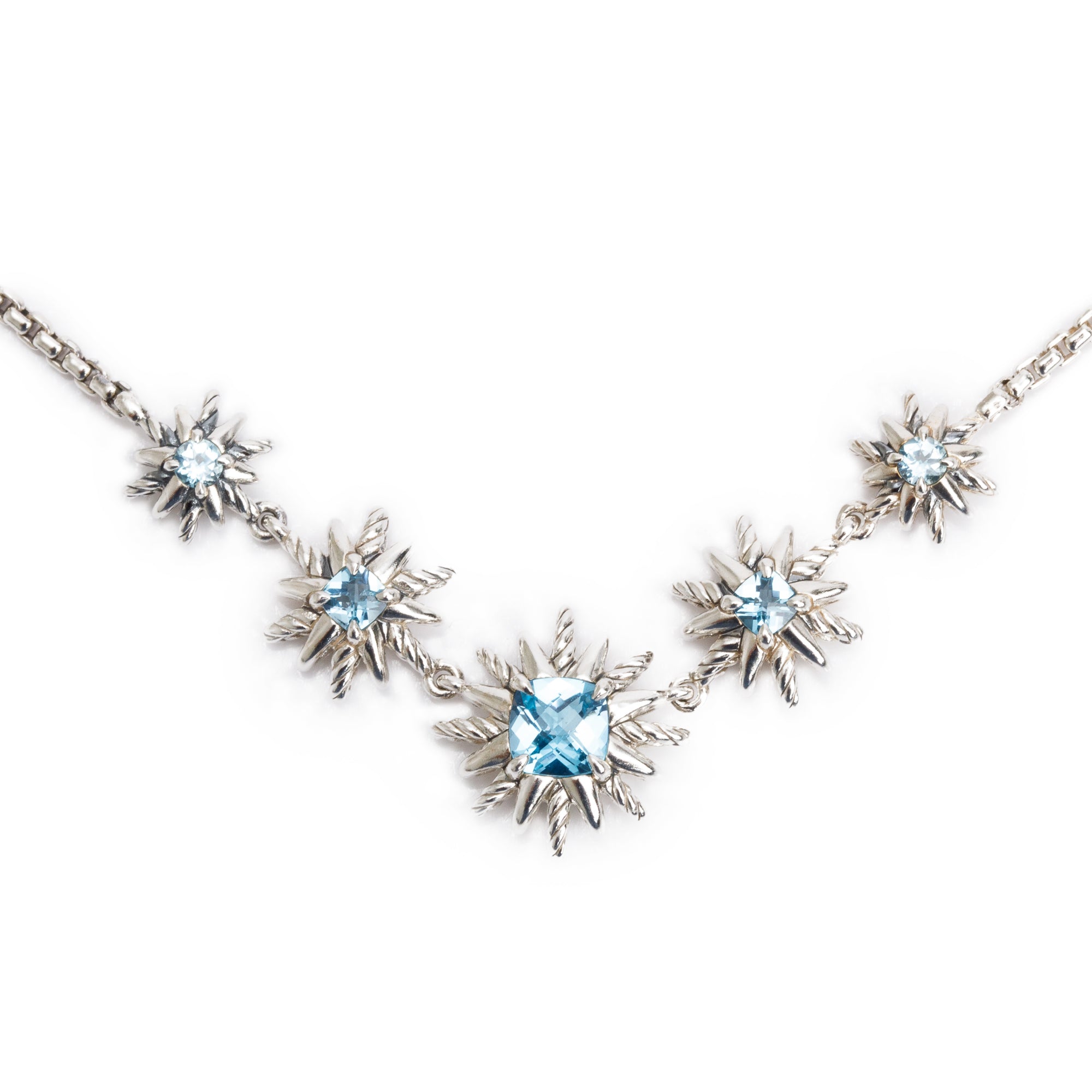 David Yurman Sterling Silver Blue Topaz Starburst Five Station Necklace