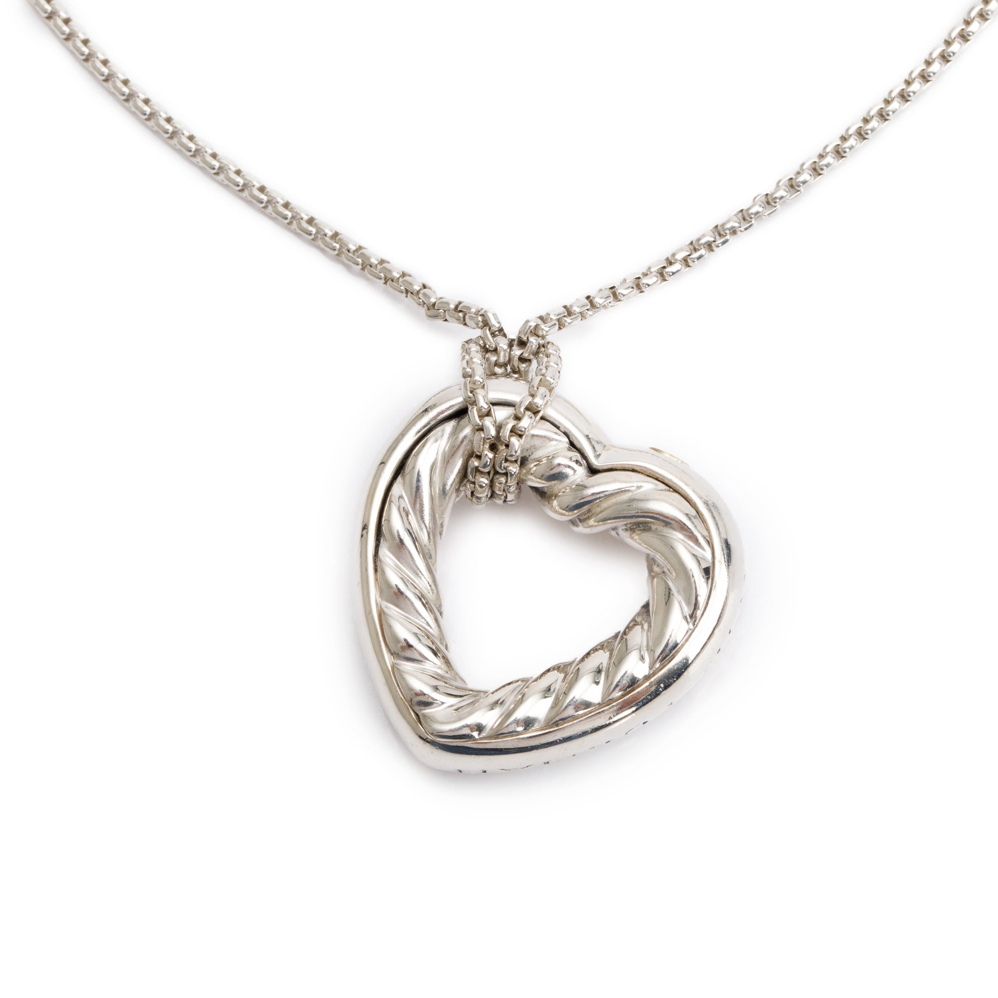David Yurman Sterling Silver Cable Heart Pendant Necklace
