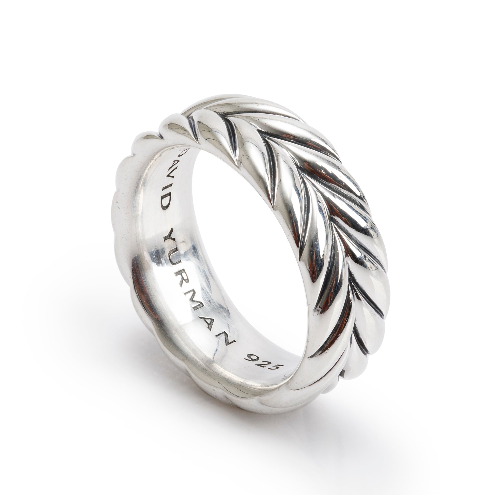 David Yurman Sterling Silver Chevron 8.5MM Band Ring, Size 10