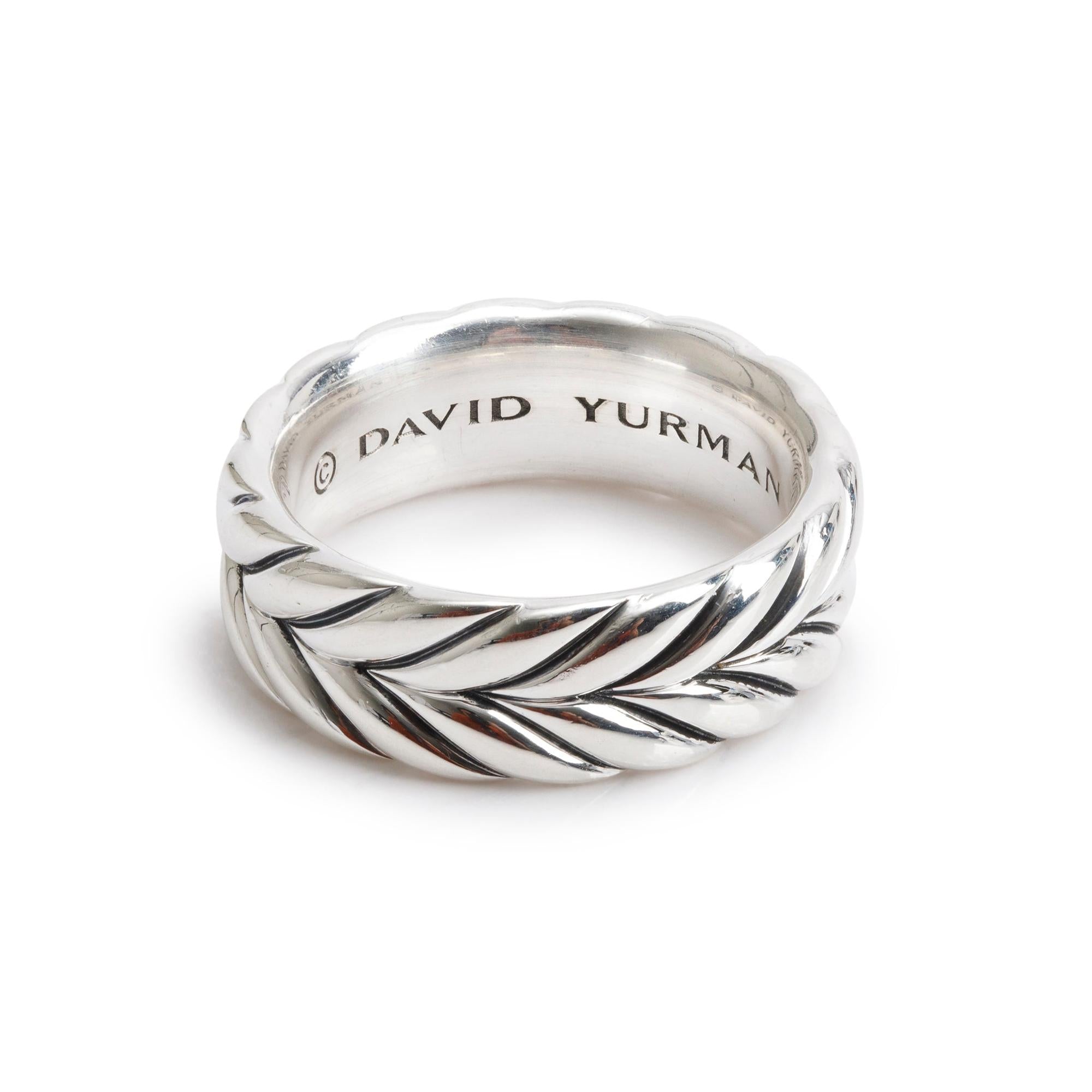 David Yurman Sterling Silver Chevron 8.5MM Band Ring, Size 10