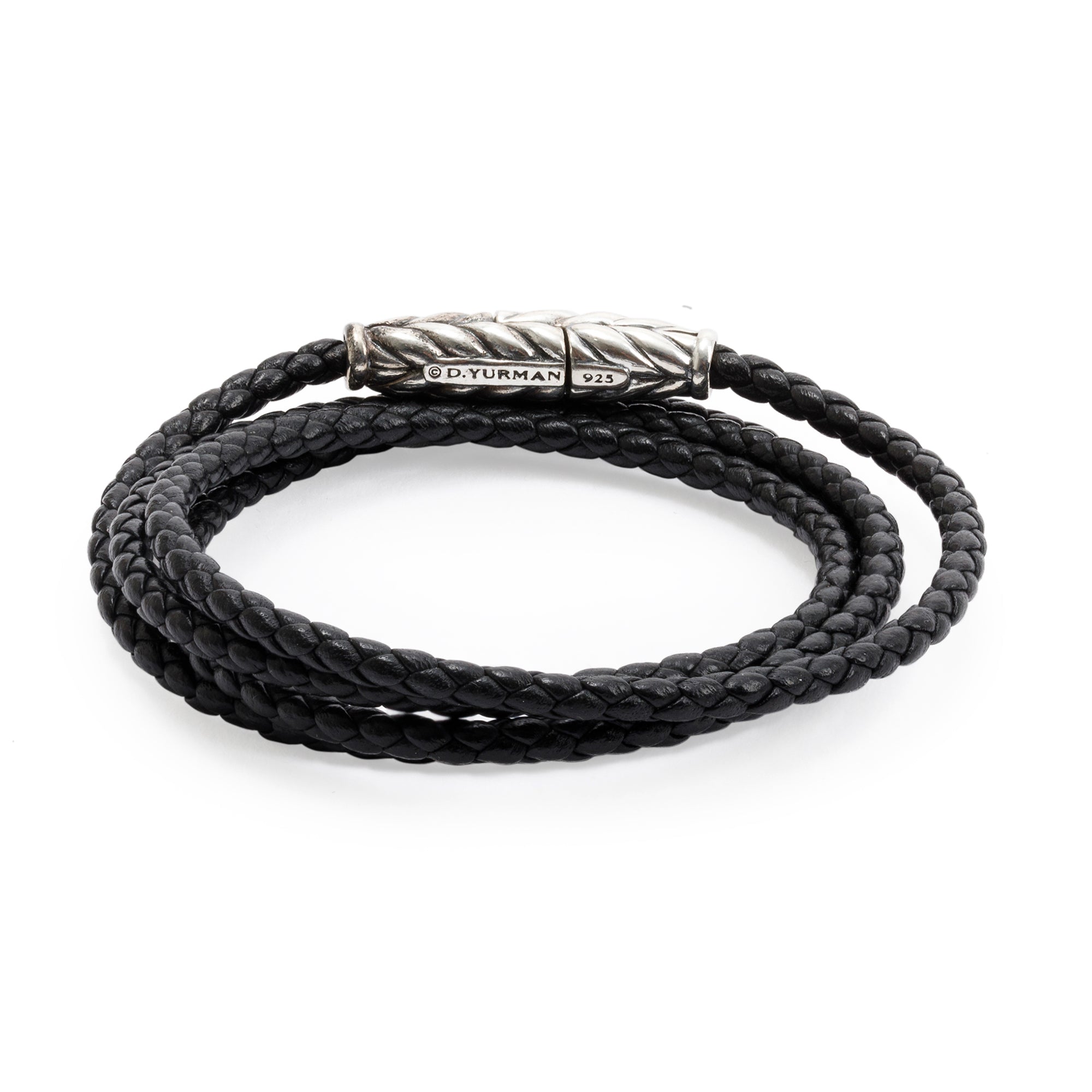 David Yurman Sterling Silver Chevron Triple-Wrap Leather Bracelet