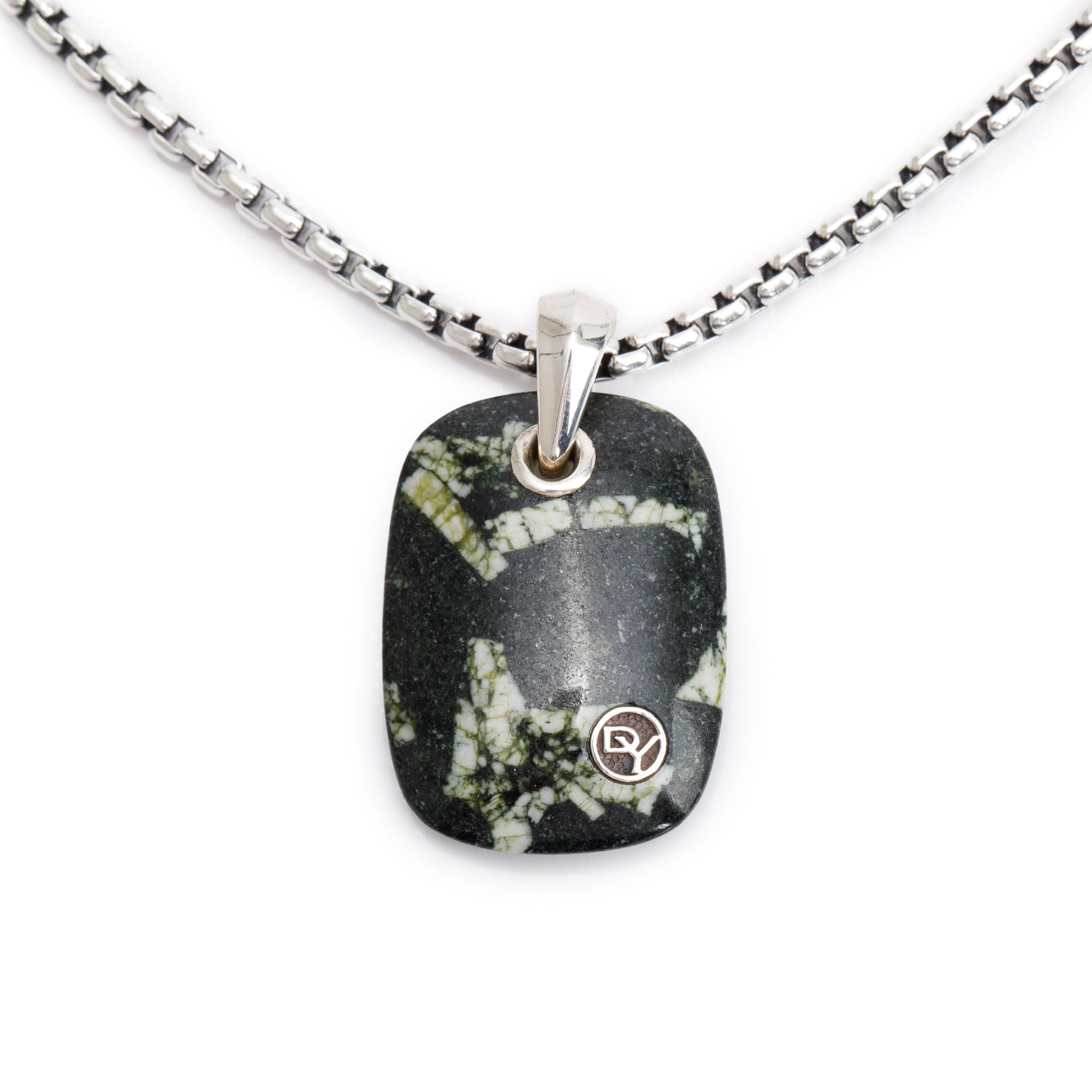 David Yurman Sterling Silver Chinese Writing Stone Tablet Pendant Necklace