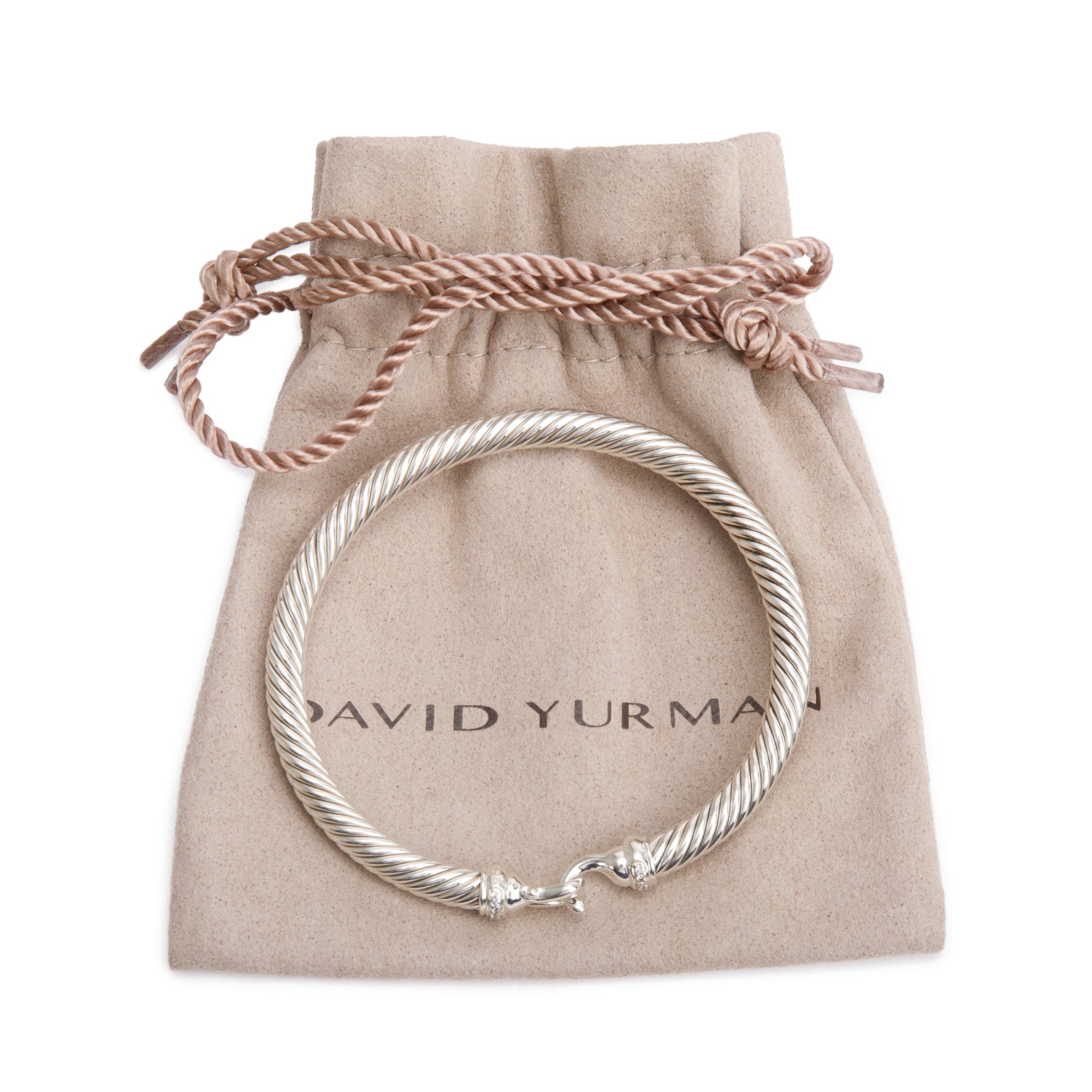 David Yurman Sterling Silver Diamond 5MM Buckle Classic Cable Bracelet