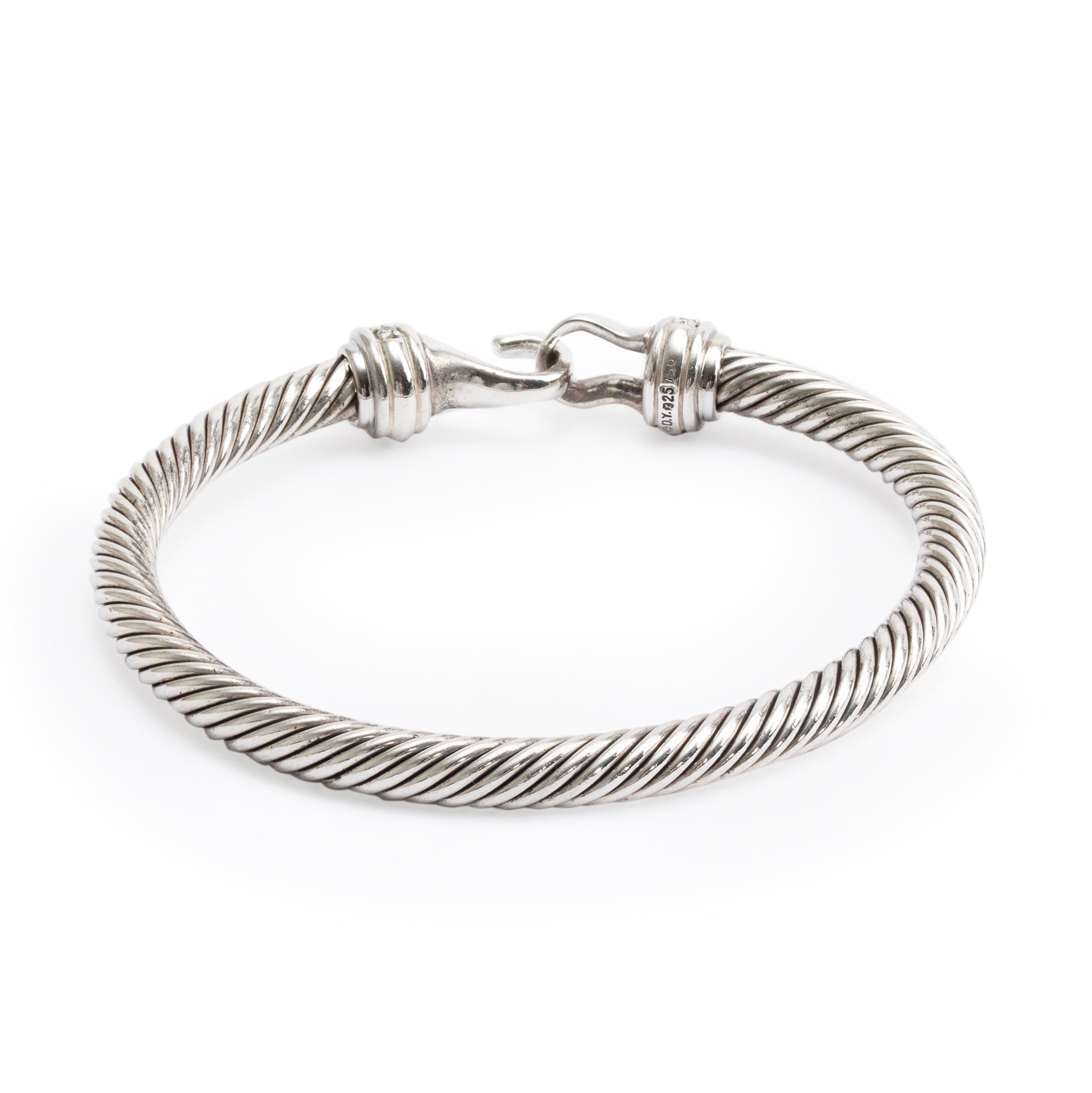 David Yurman Sterling Silver Diamond 5MM Buckle Classic Cable Bracelet