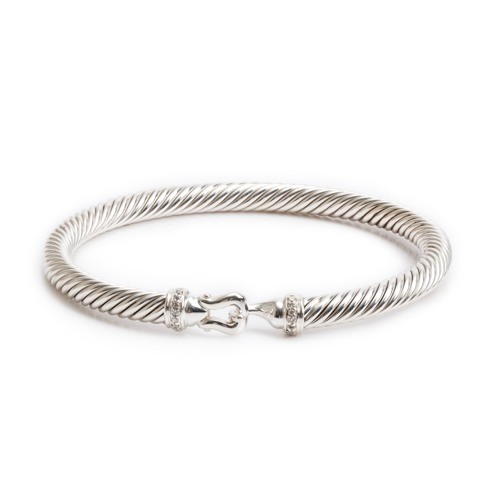David Yurman Sterling Silver Diamond 5MM Buckle Classic Cable Bracelet