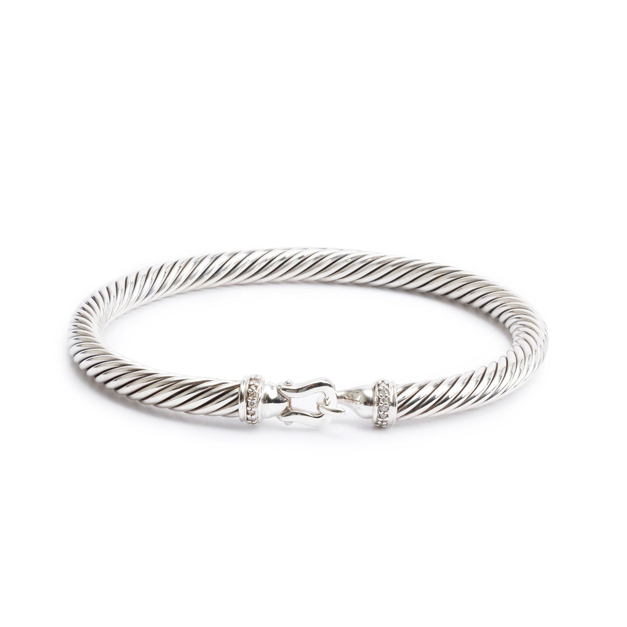 David Yurman Sterling Silver Diamond 5MM Buckle Classic Cable Bracelet