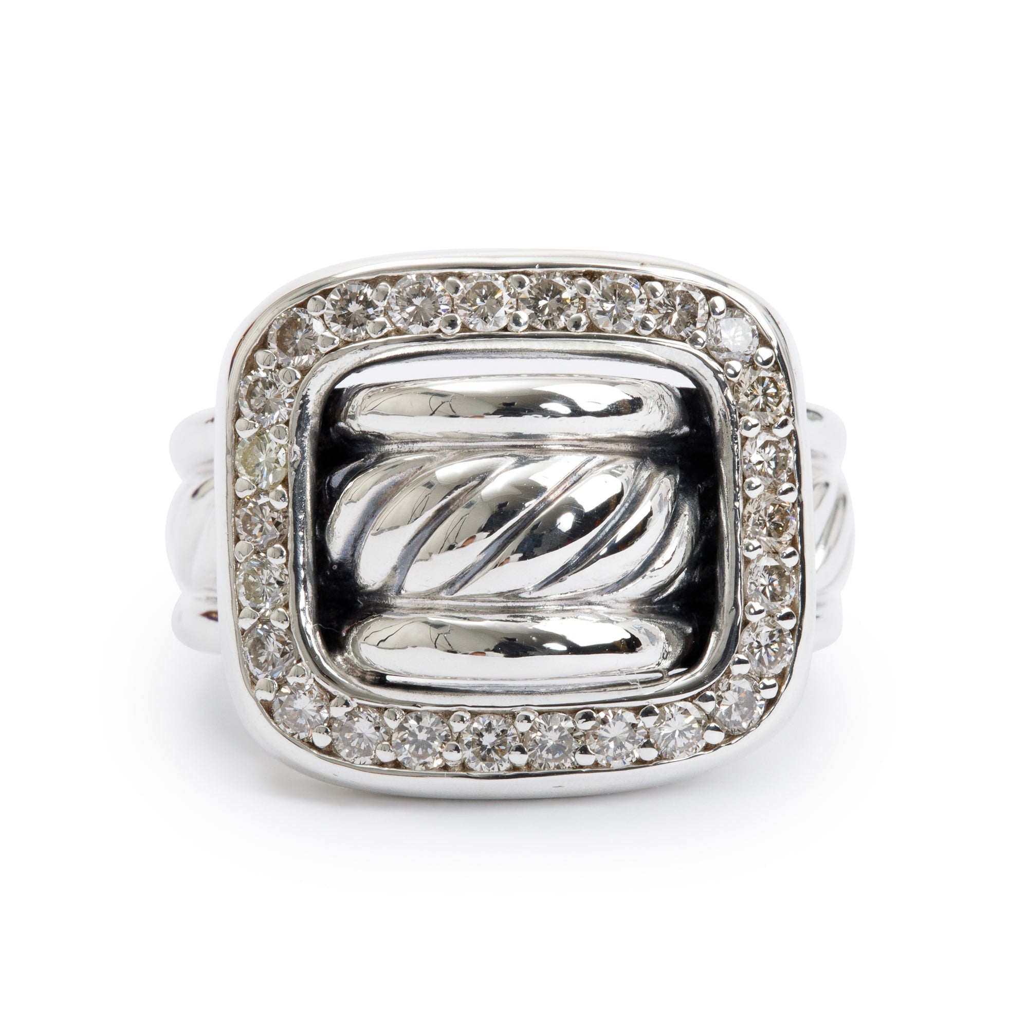 David Yurman Sterling Silver Diamond Cable Buckle Ring, Size 5.75