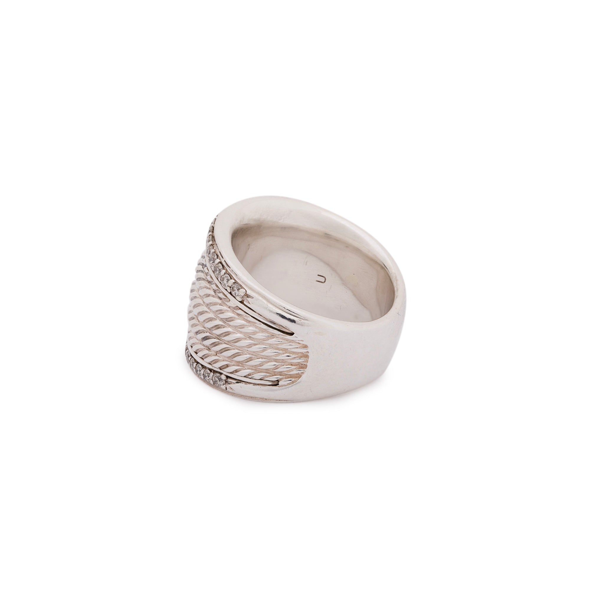 David Yurman Sterling Silver Diamond Cable Cigar Wide Band Ring