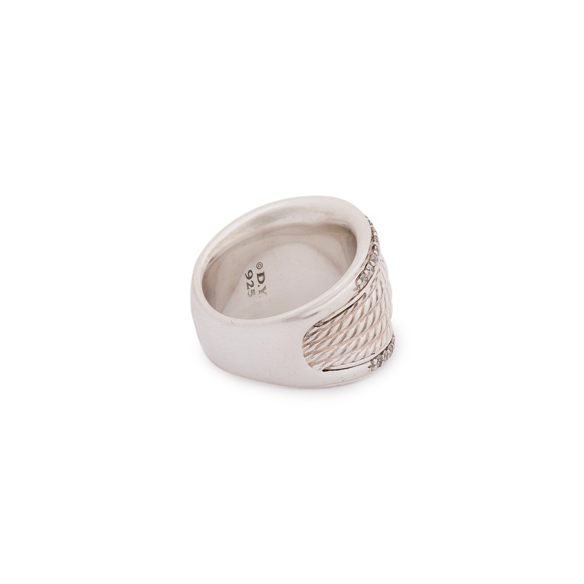 David Yurman Sterling Silver Diamond Cable Cigar Wide Band Ring