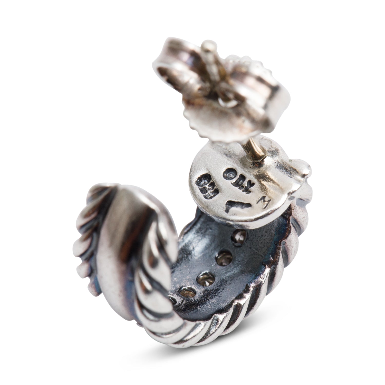 David Yurman Sterling Silver Diamond Cable Collectibles Huggie Hoop Earrings