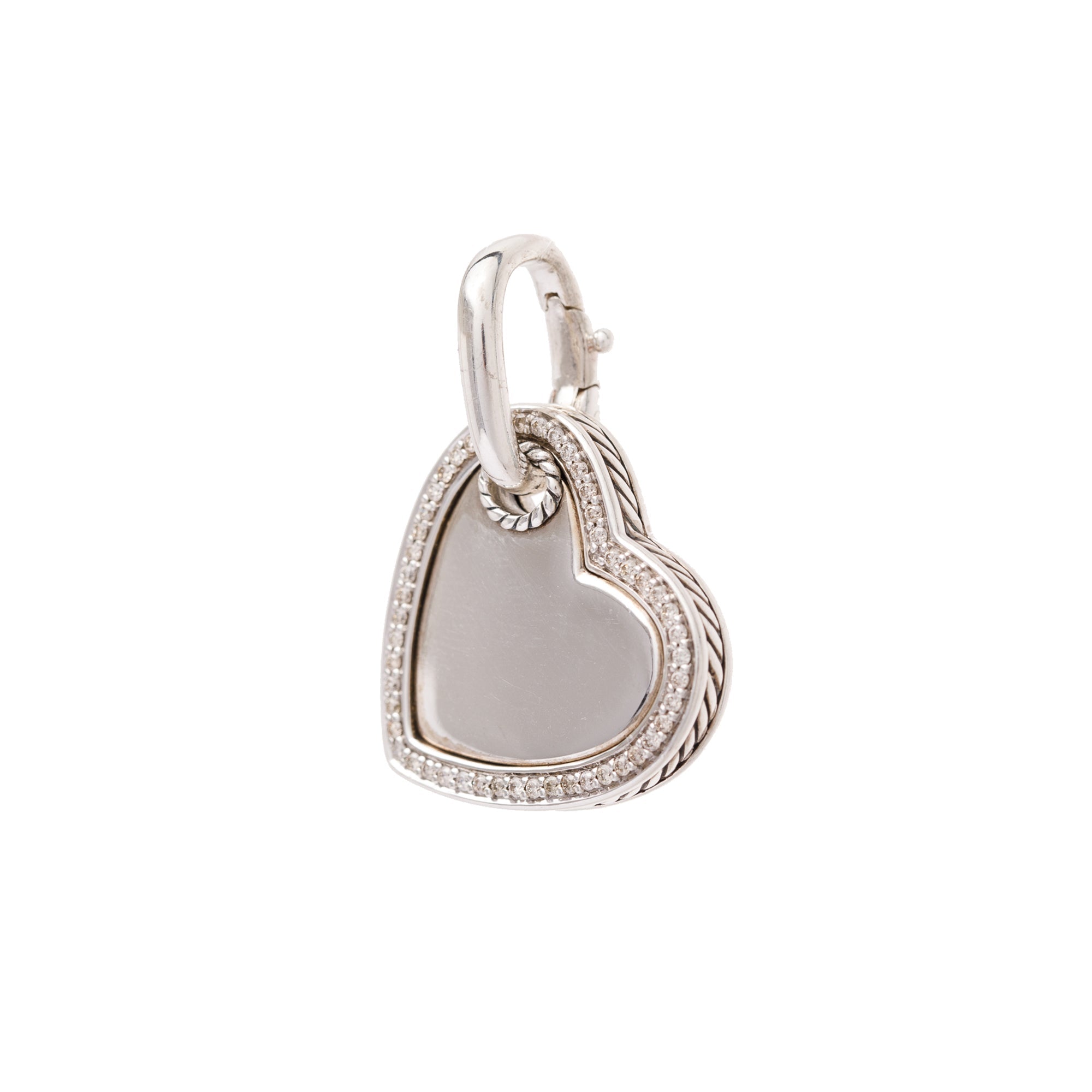 David Yurman Sterling Silver Diamond Cable Heart Charm Pendant