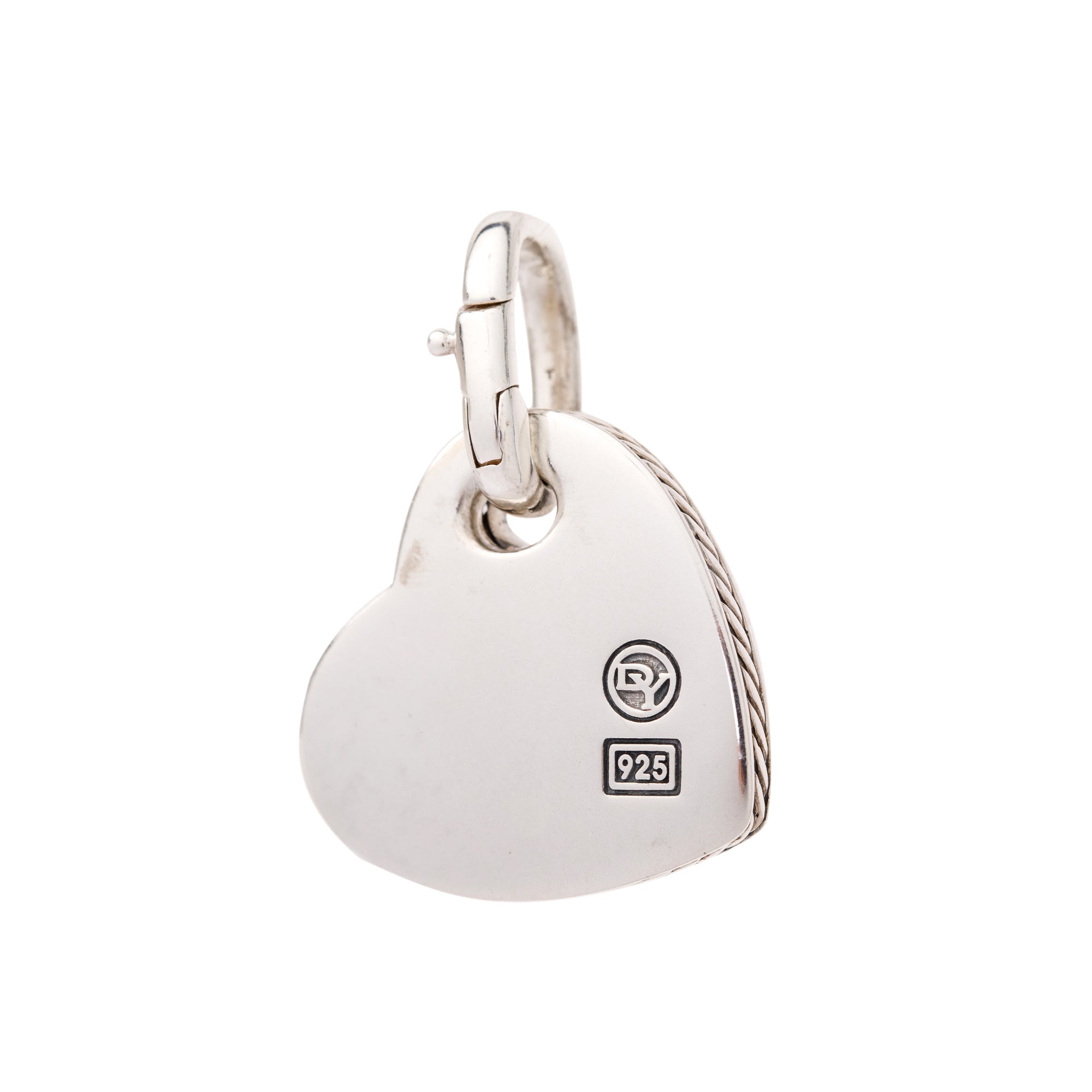 David Yurman Sterling Silver Diamond Cable Heart Charm Pendant