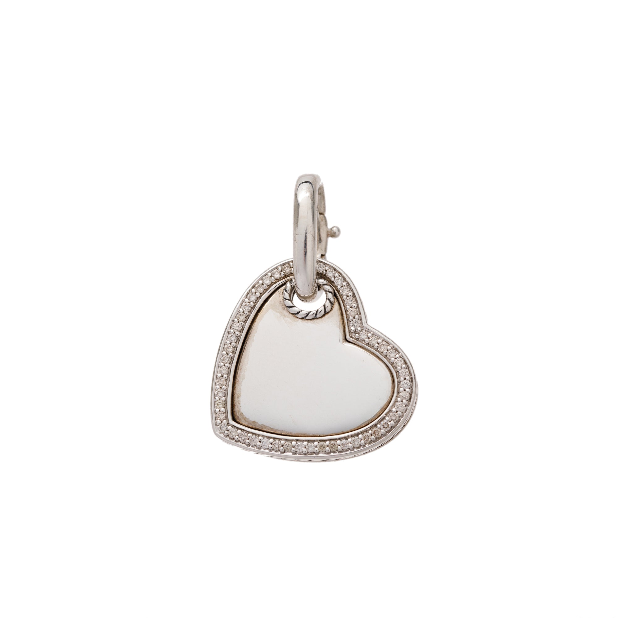 David Yurman Sterling Silver Diamond Cable Heart Charm Pendant