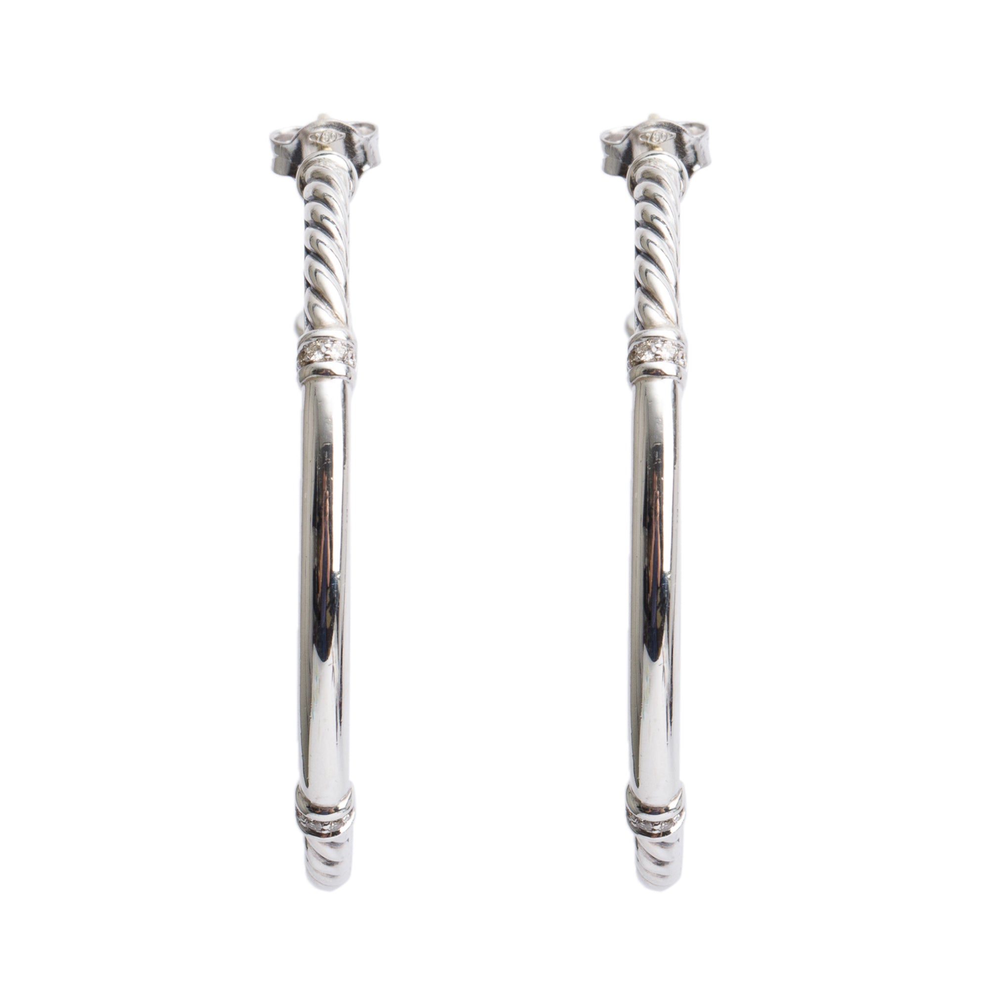 David Yurman Sterling Silver Diamond Cable Hoop Earrings