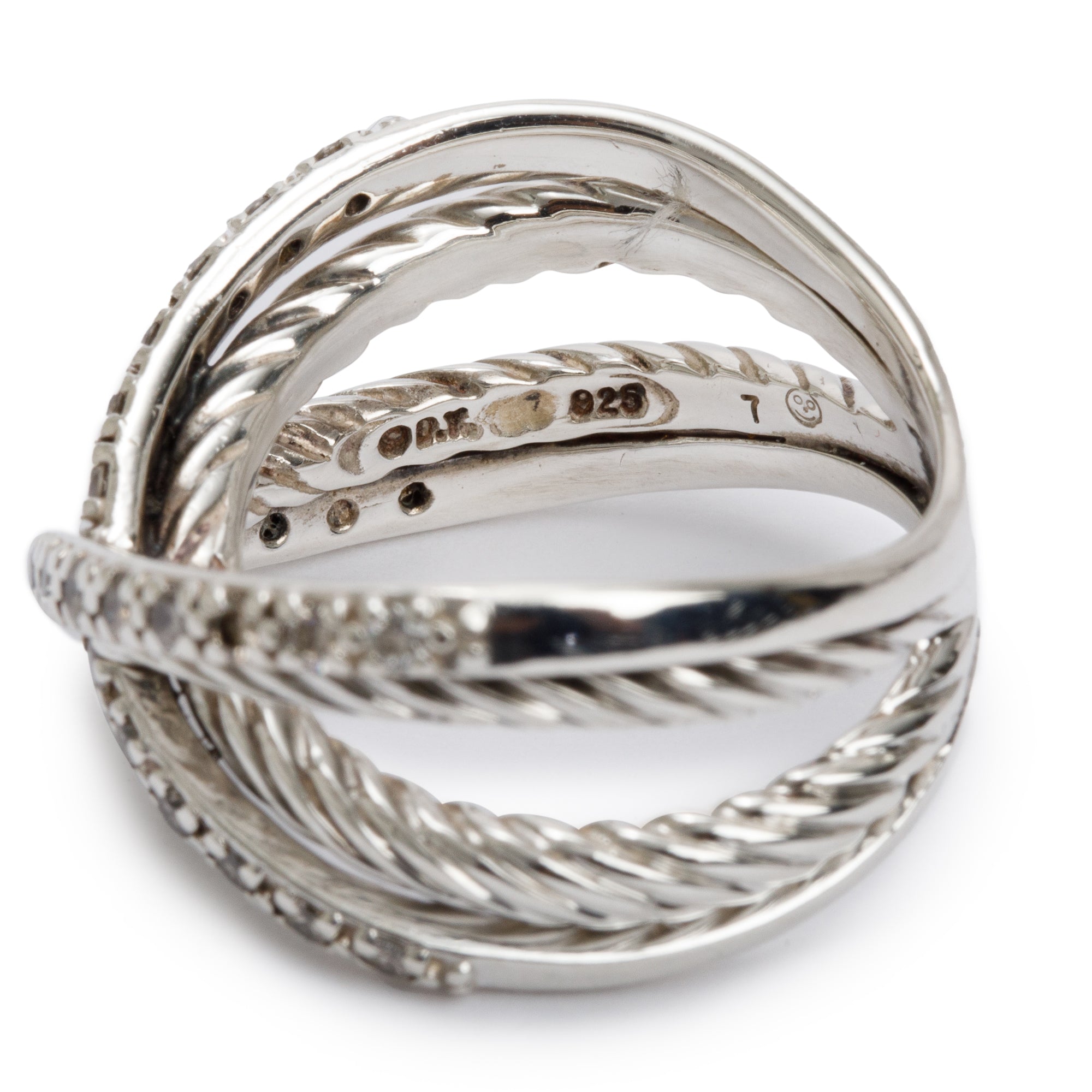 David Yurman Sterling Silver Diamond Cable 'X' Crossover Ring, Size 6.75