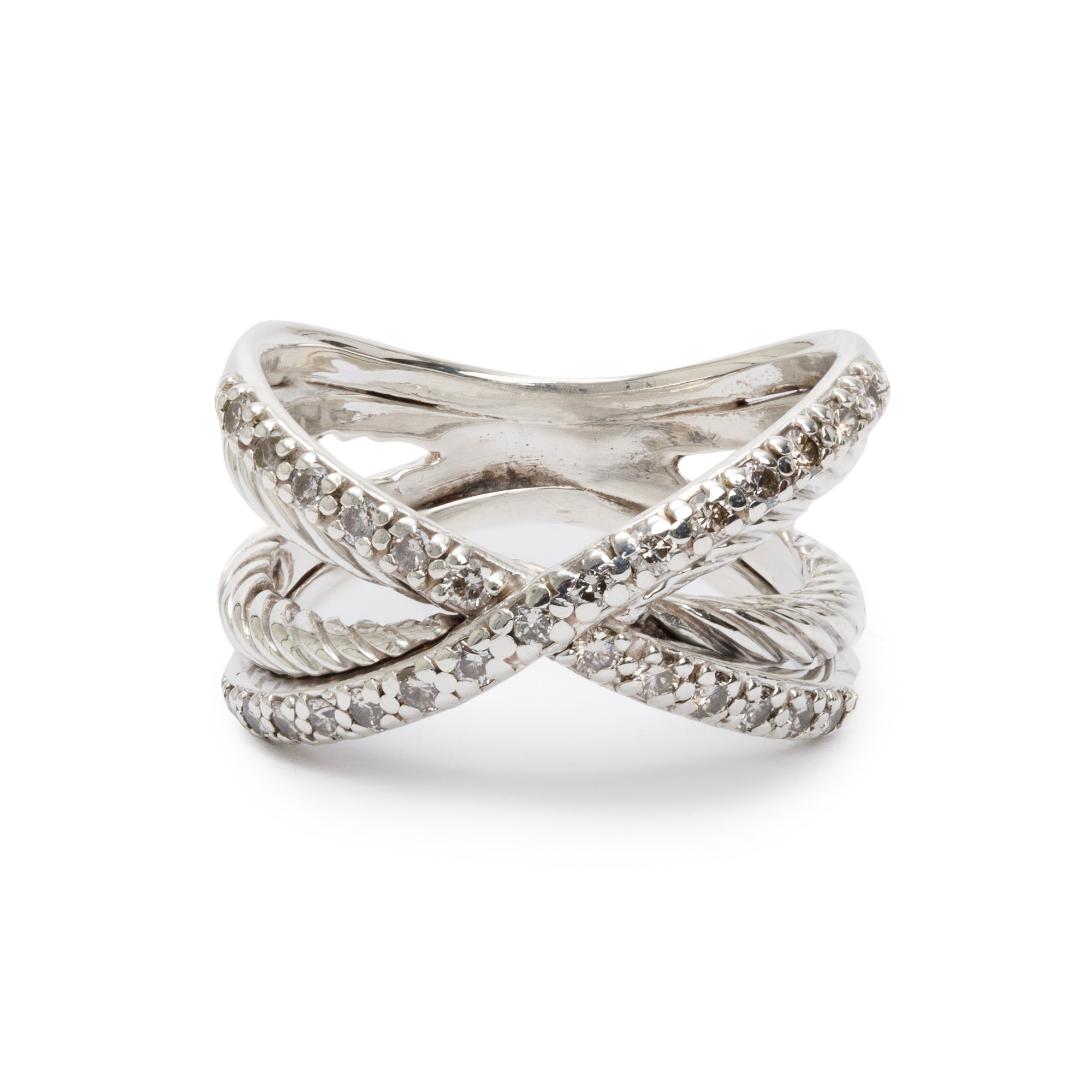 David Yurman Sterling Silver Diamond Cable 'X' Crossover Ring, Size 6.75