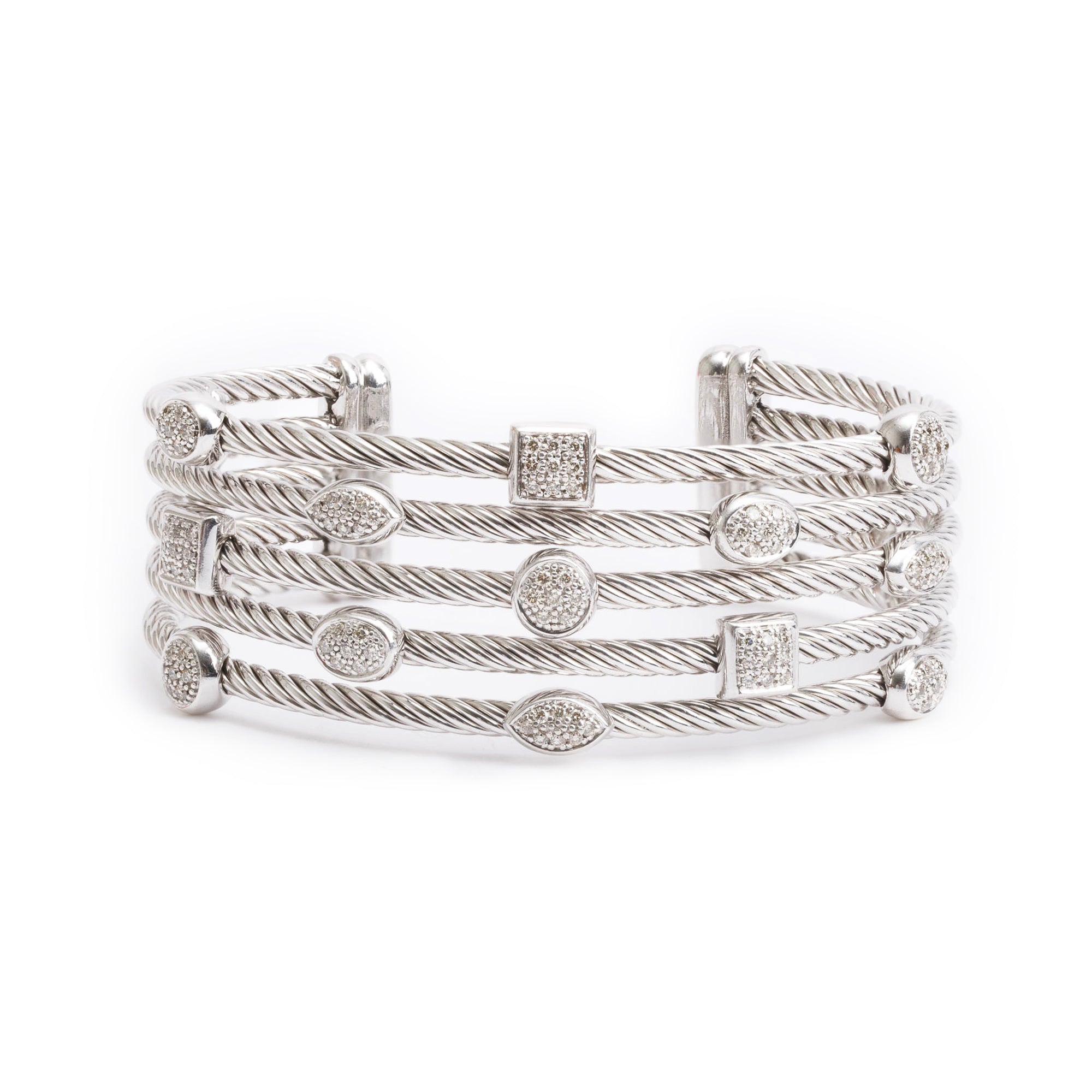 David Yurman Sterling Silver Diamond Confetti Five-Row Cuff Bracelet