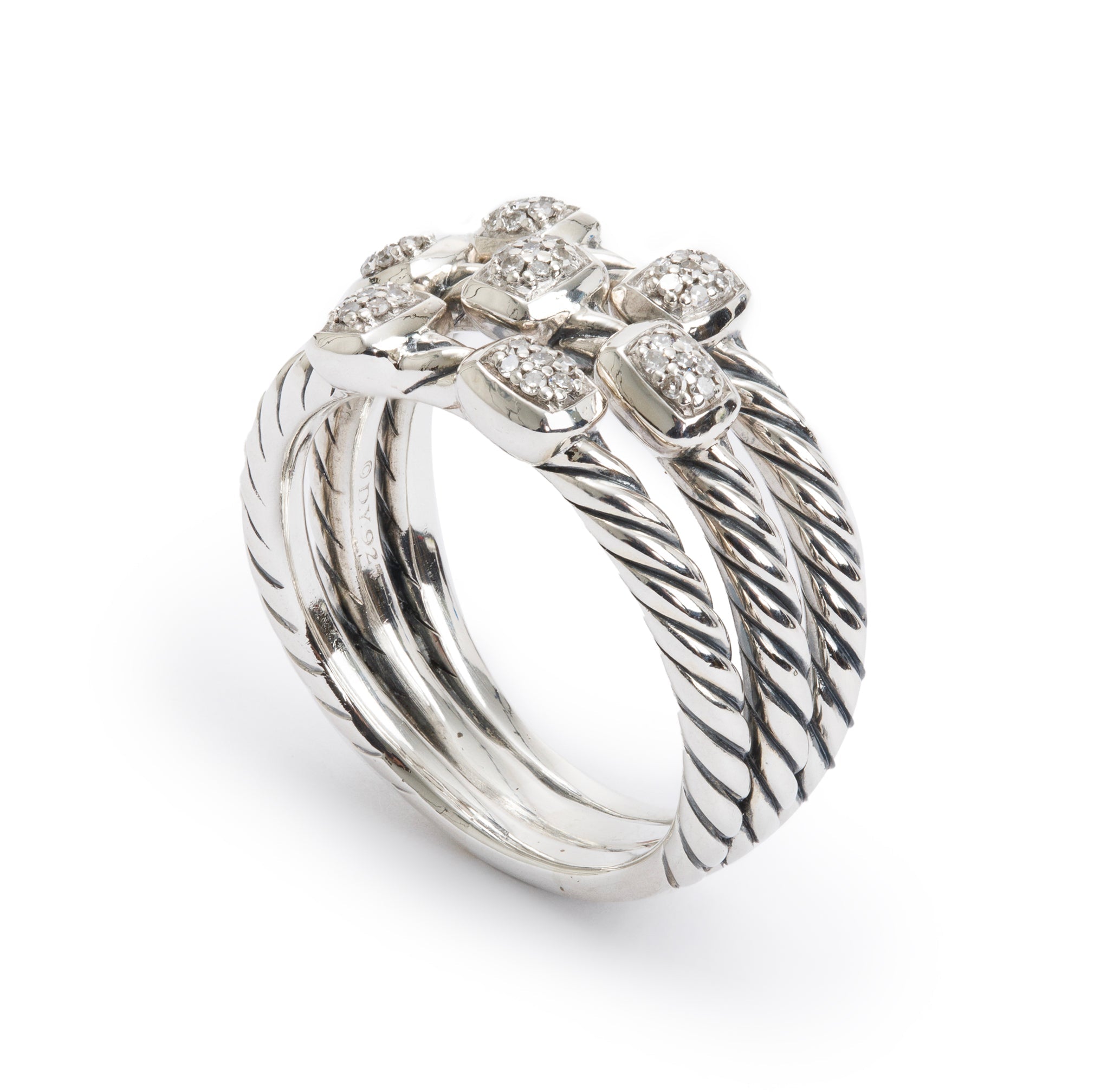 David Yurman Sterling Silver Diamond Confetti Three-Row Ring, Size 8