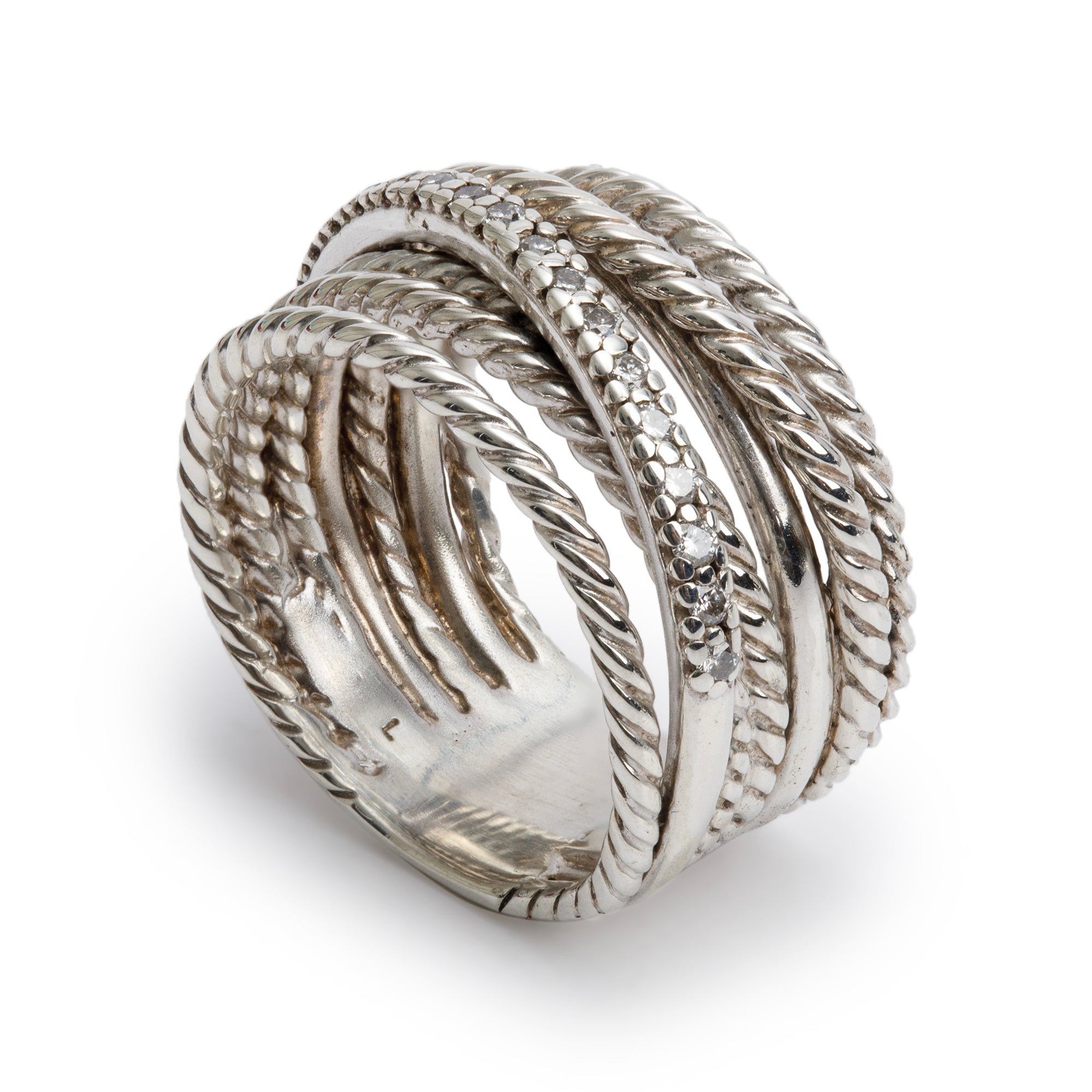 David Yurman Sterling Silver Diamond Crossover Ring, Size 6.75