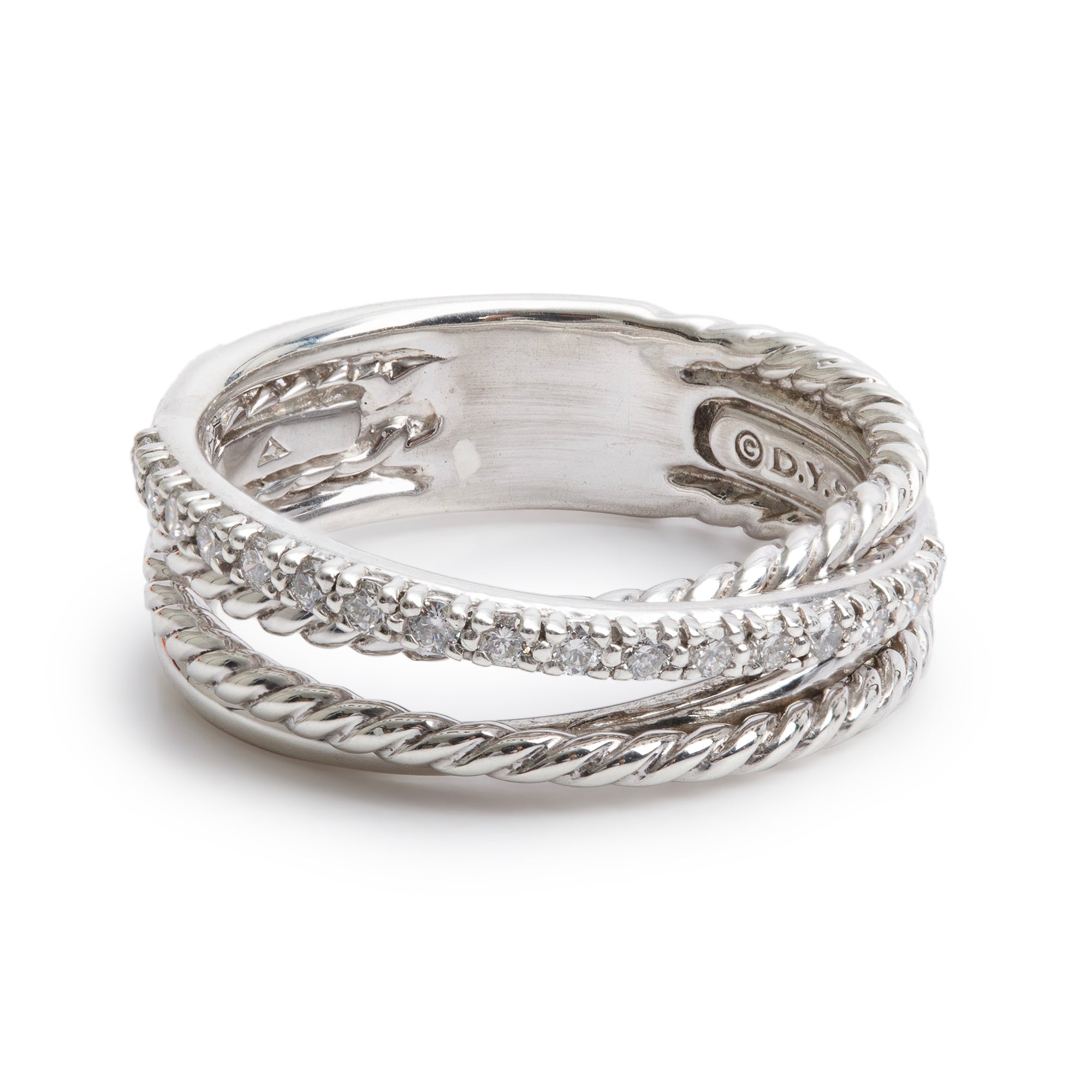 David Yurman Sterling Silver Diamond Crossover Ring, Size 7