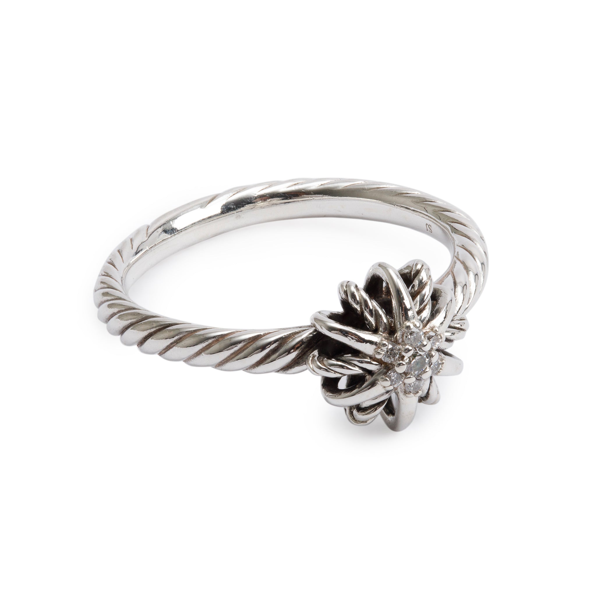 David Yurman Sterling Silver Diamond Petite Starburst Ring, Size 7.5