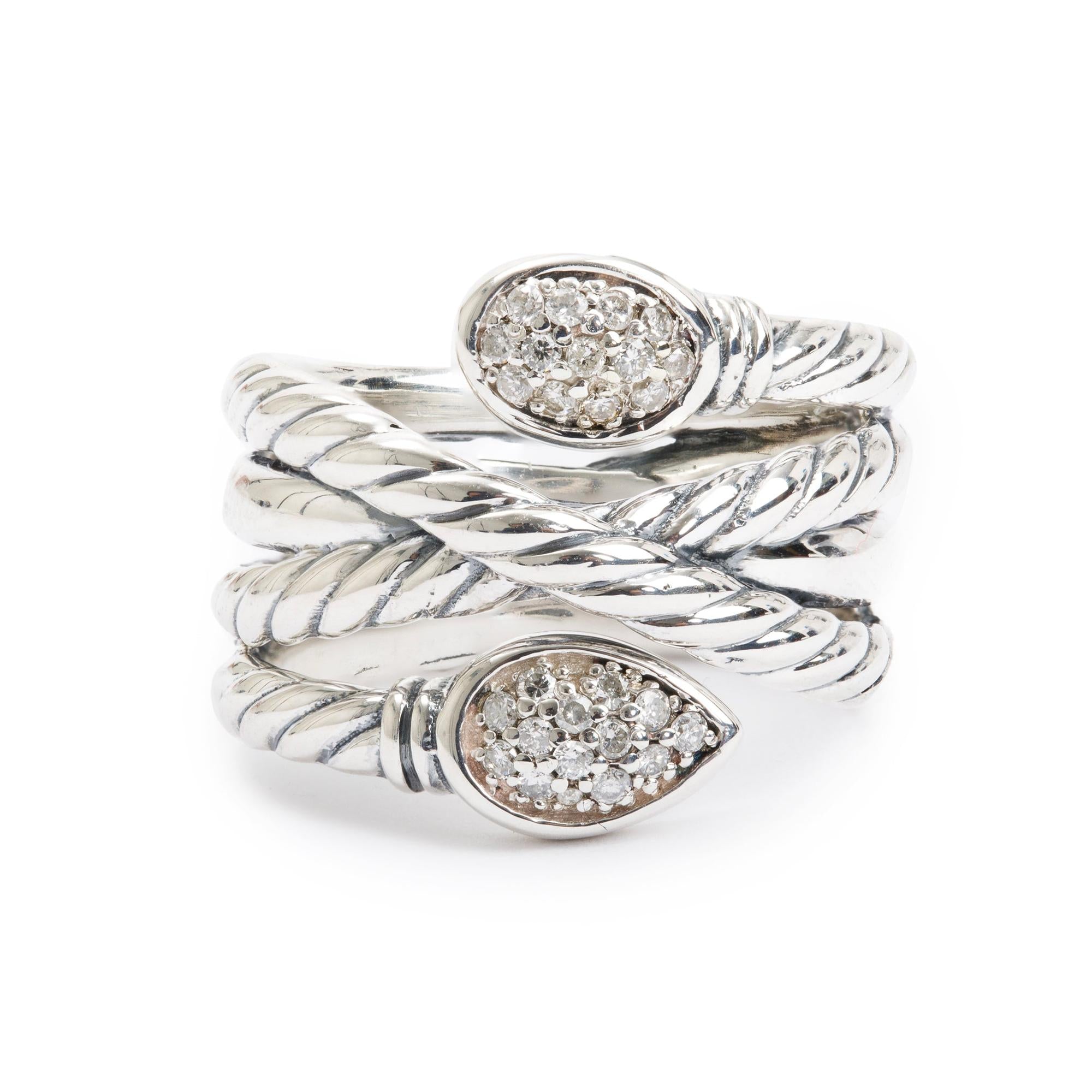 David Yurman Sterling Silver Diamond Renaissance Crossover Ring, Size 6.25