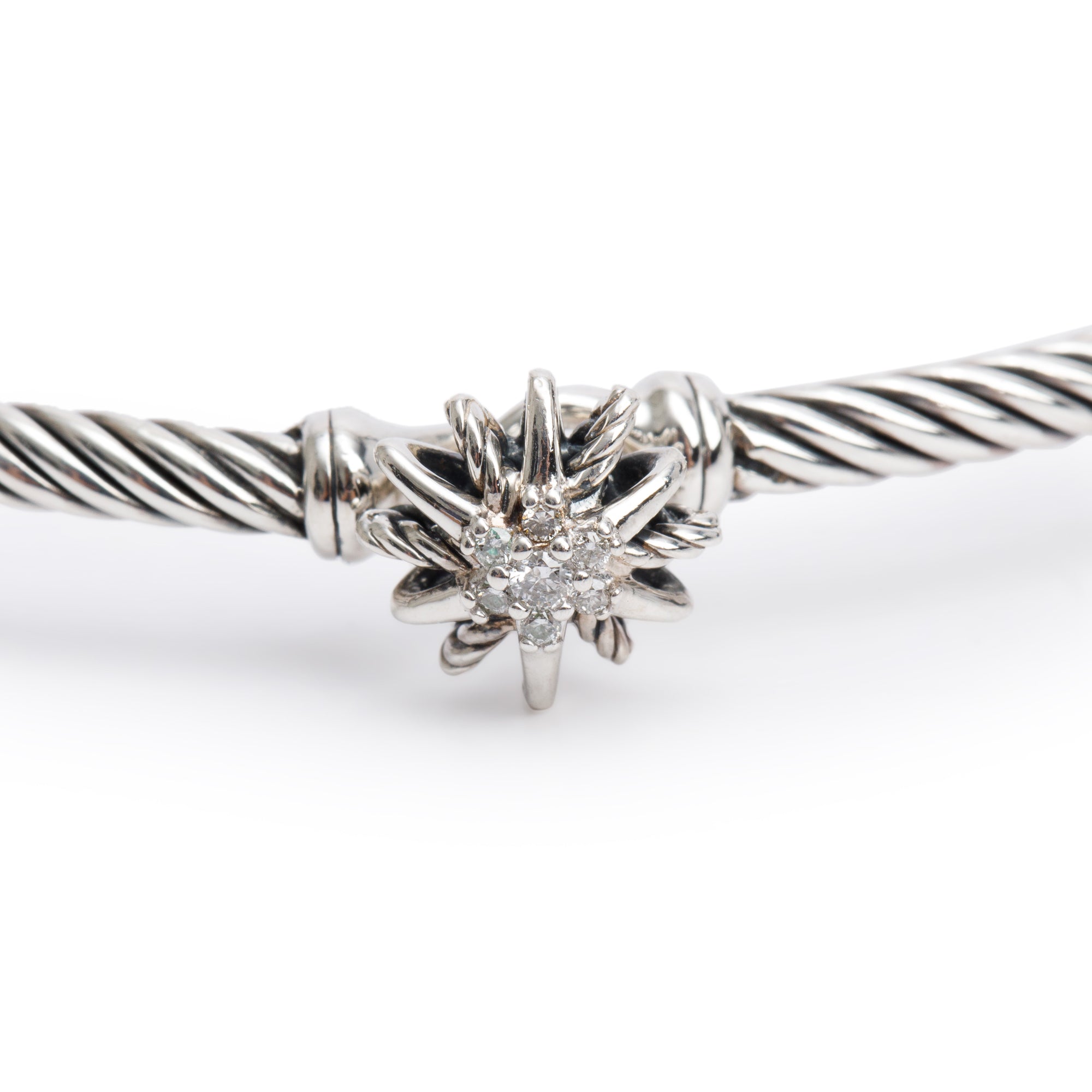 David Yurman Sterling Silver Diamond Starburst 3MM Cable Hook Bracelet
