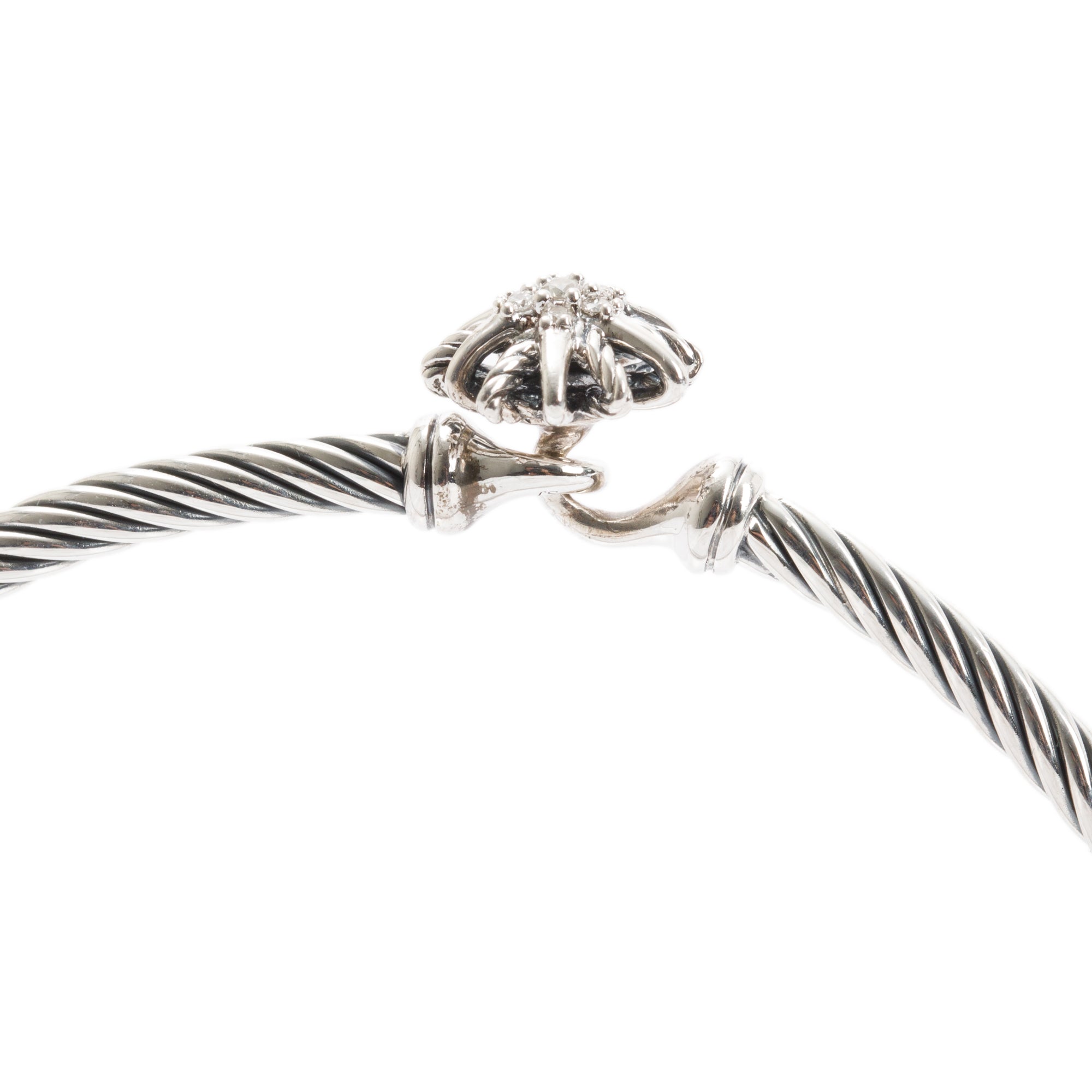 David Yurman Sterling Silver Diamond Starburst 3MM Cable Hook Bracelet
