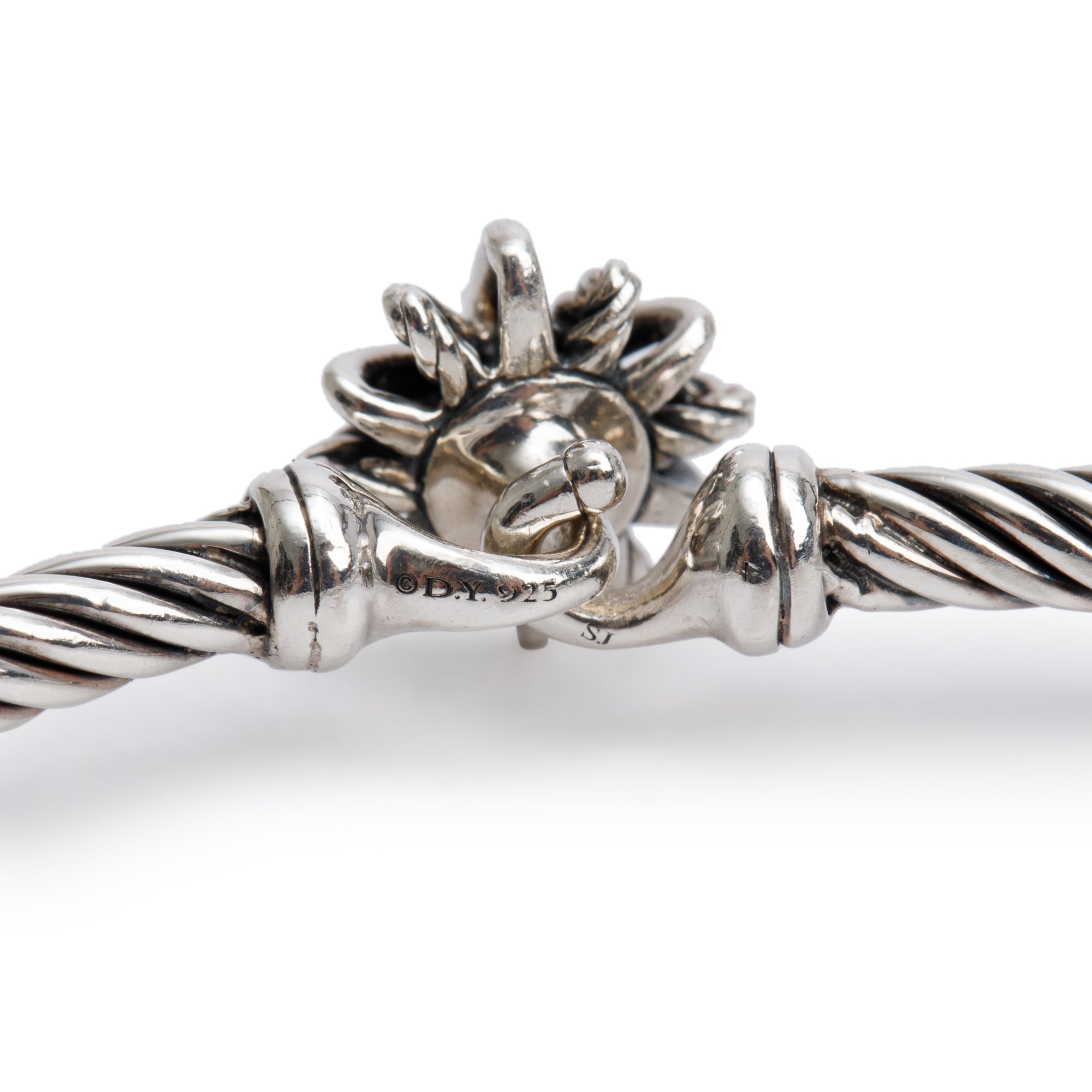 David Yurman Sterling Silver Diamond Starburst 3MM Cable Hook Bracelet