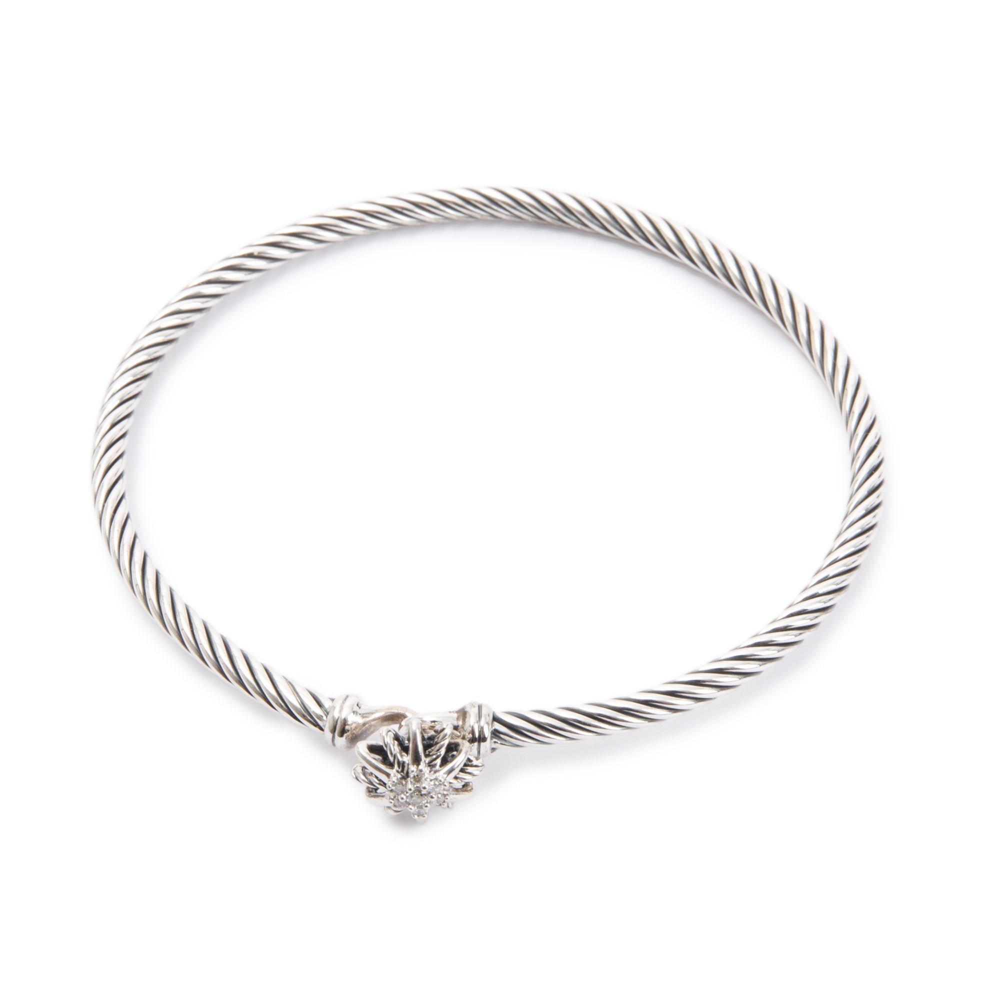 David Yurman Sterling Silver Diamond Starburst 3MM Cable Hook Bracelet