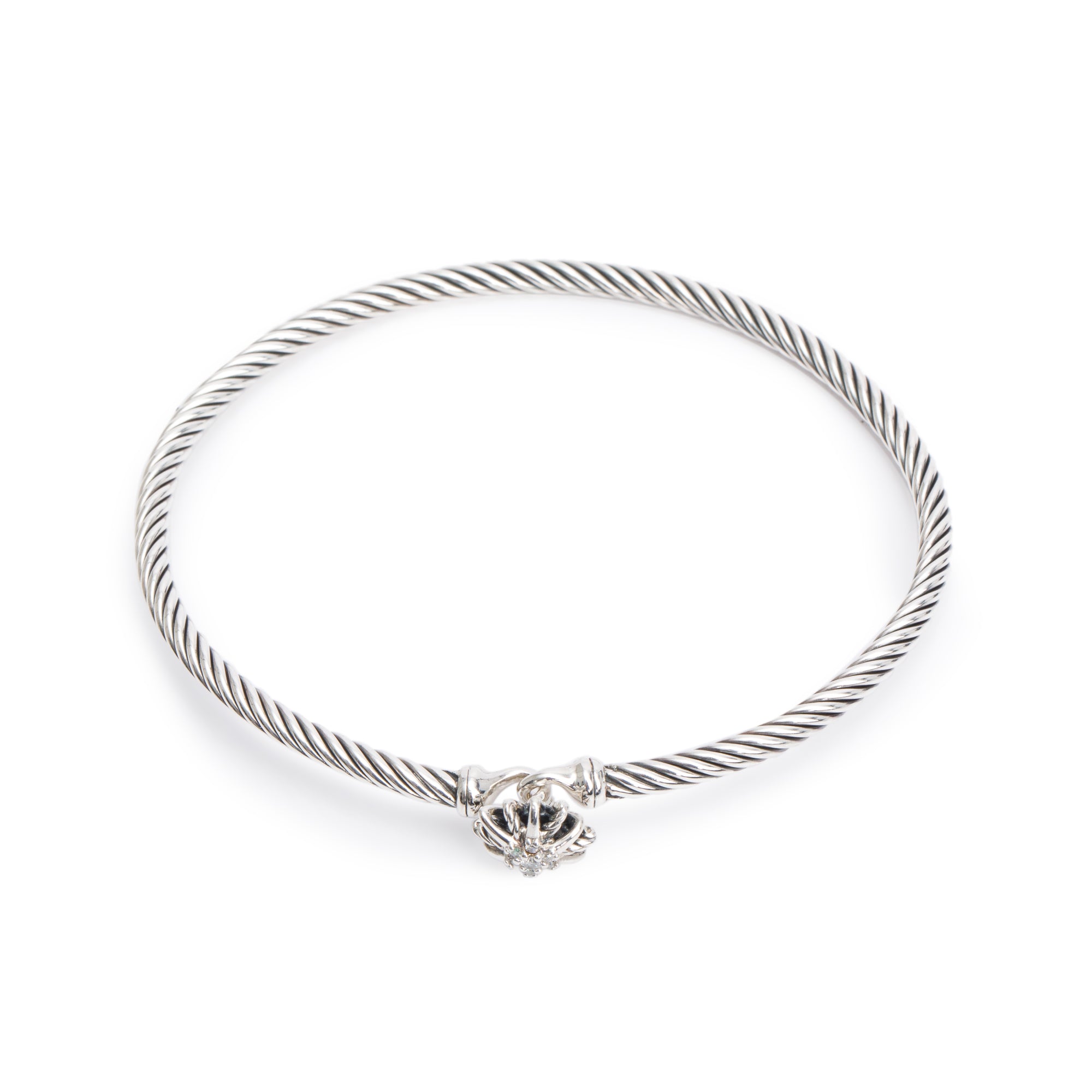 David Yurman Sterling Silver Diamond Starburst 3MM Cable Hook Bracelet
