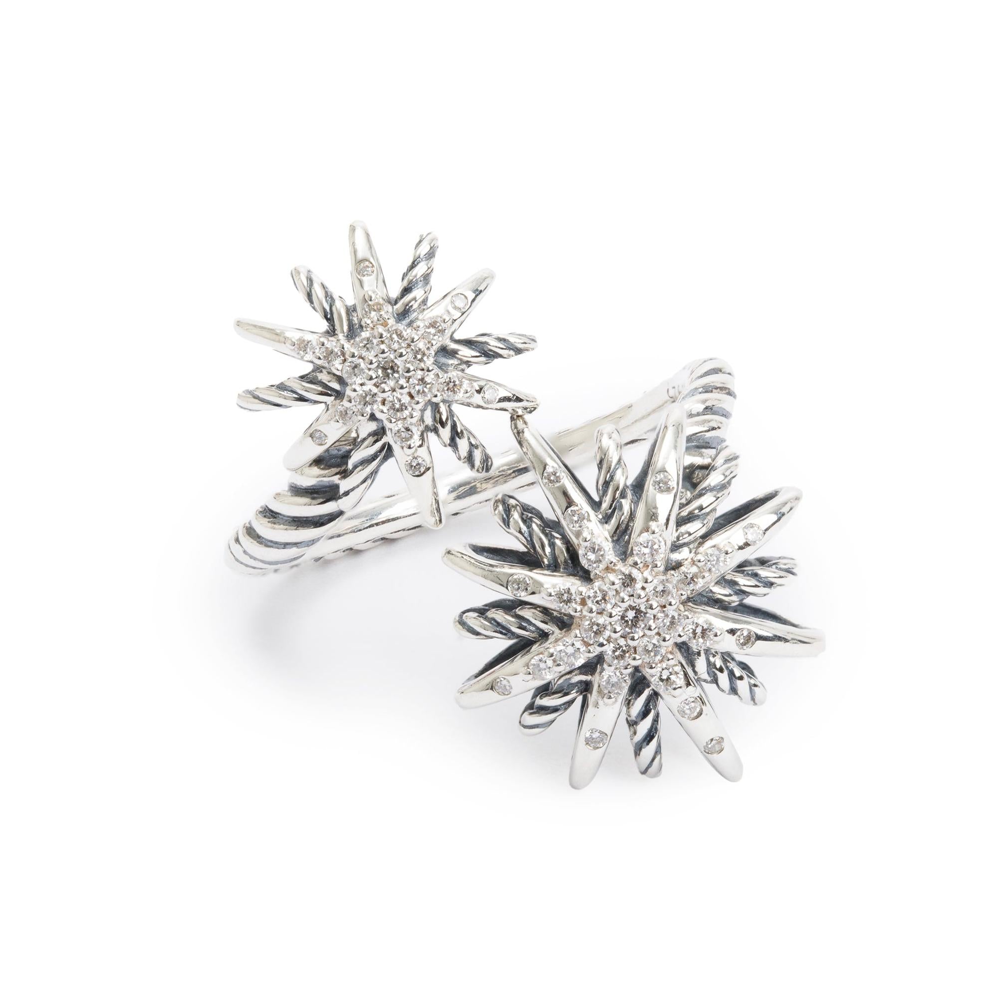 David Yurman Sterling Silver Diamond Starburst Bypass Ring, Size 7.5