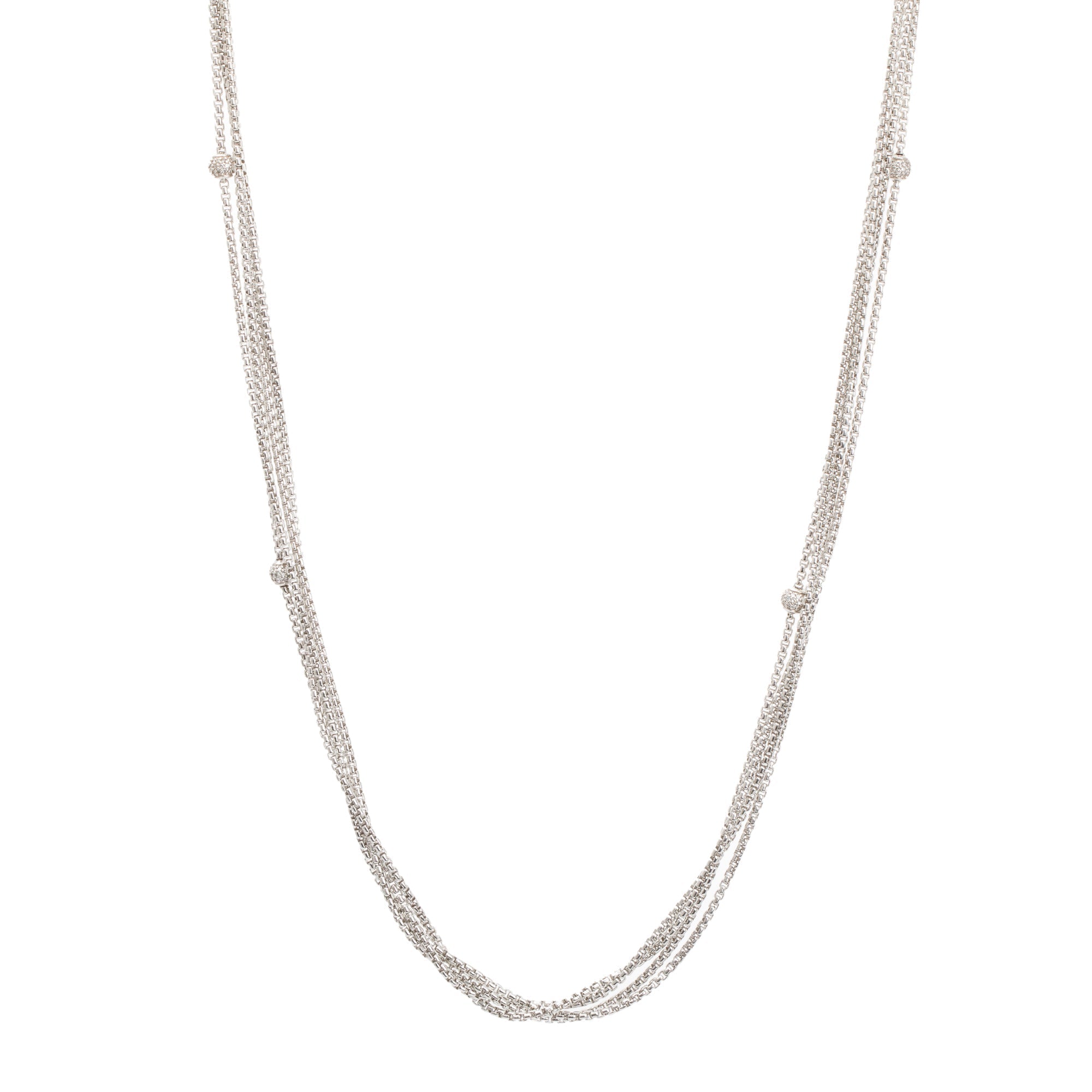 David Yurman Sterling Silver Diamond Station Multi-Strand Chain Necklace