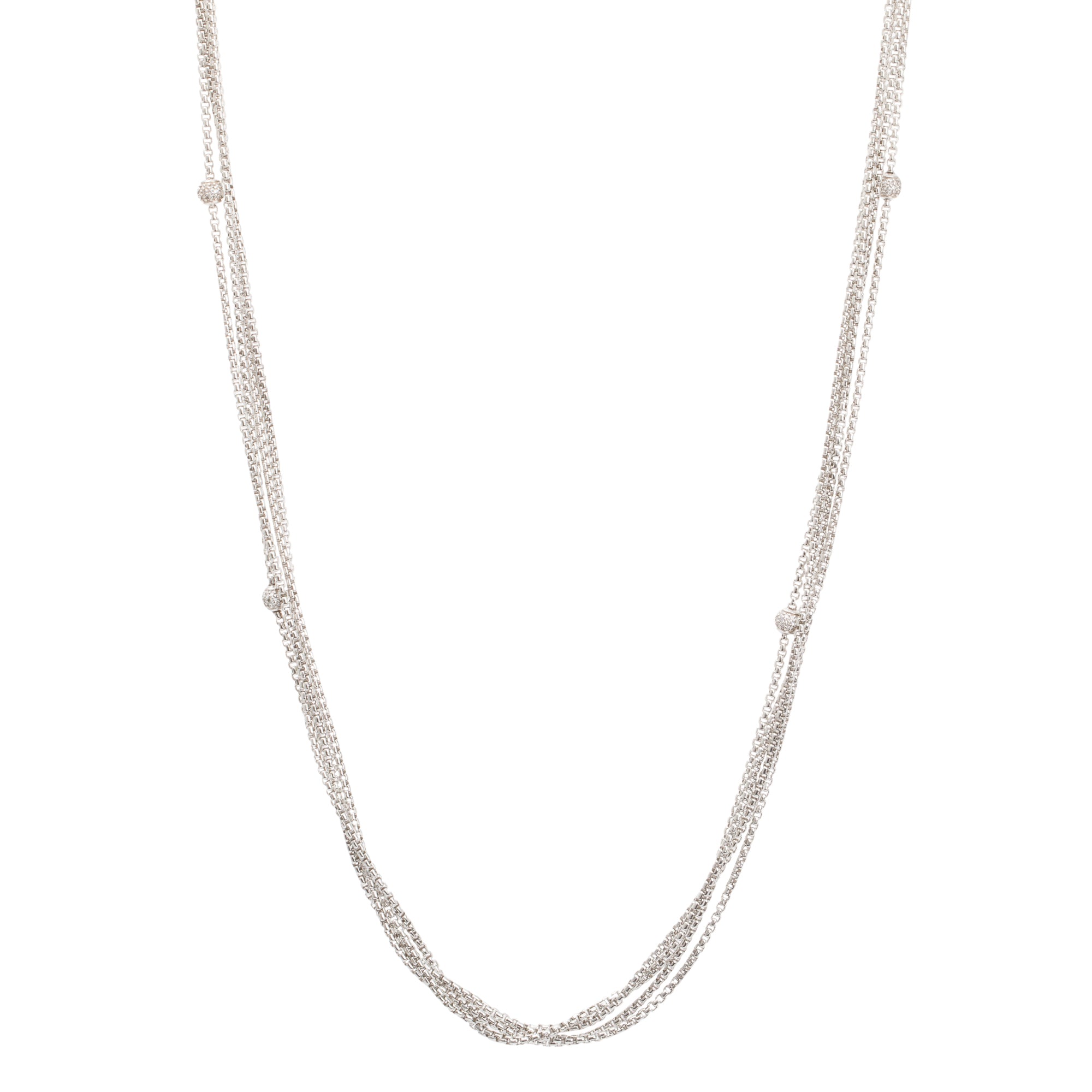 David Yurman Sterling Silver Diamond Station Multi-Strand Chain Necklace