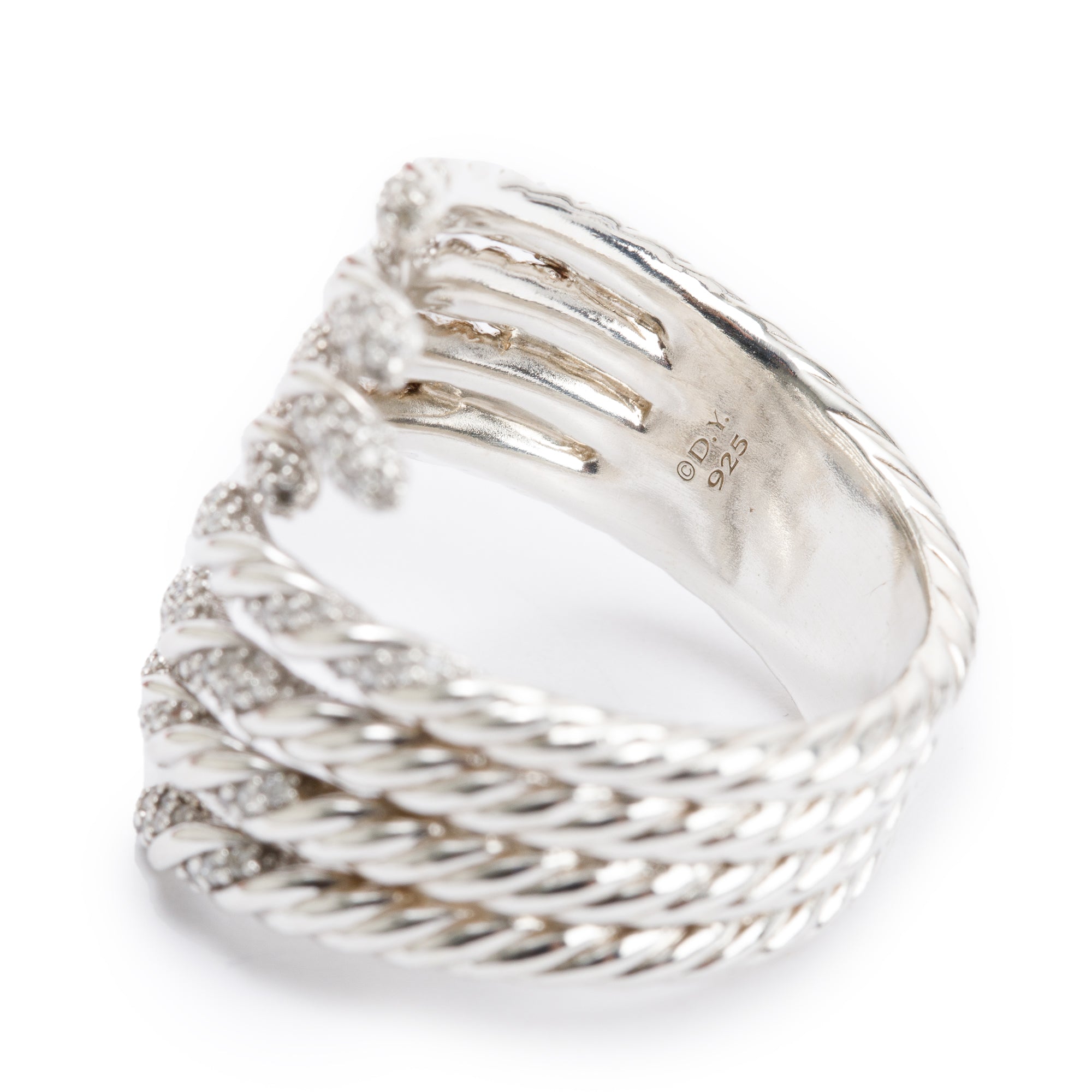 David Yurman Sterling Silver Diamond Willow Open Four-Row Ring, Size 8