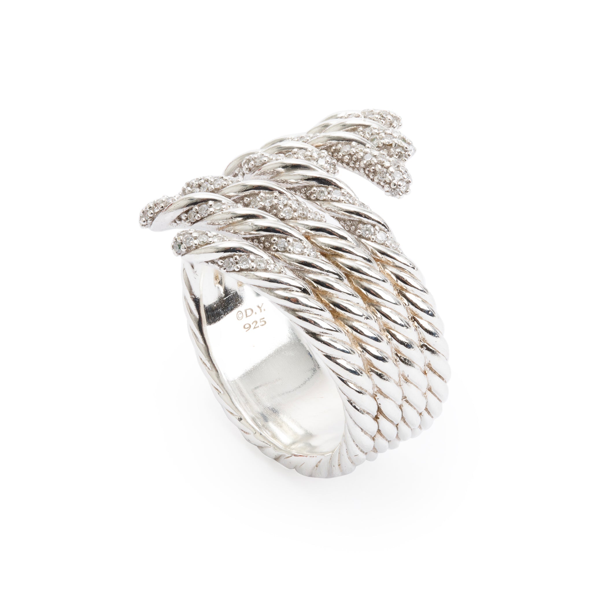 David Yurman Sterling Silver Diamond Willow Open Four-Row Ring, Size 8