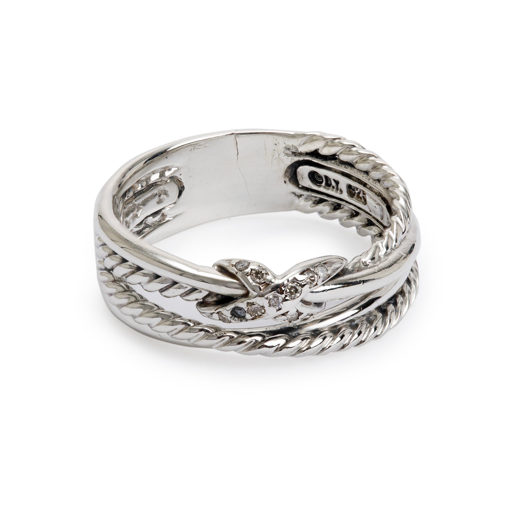 David Yurman Sterling Silver Diamond 'X' Crossover Ring, Size 6.75