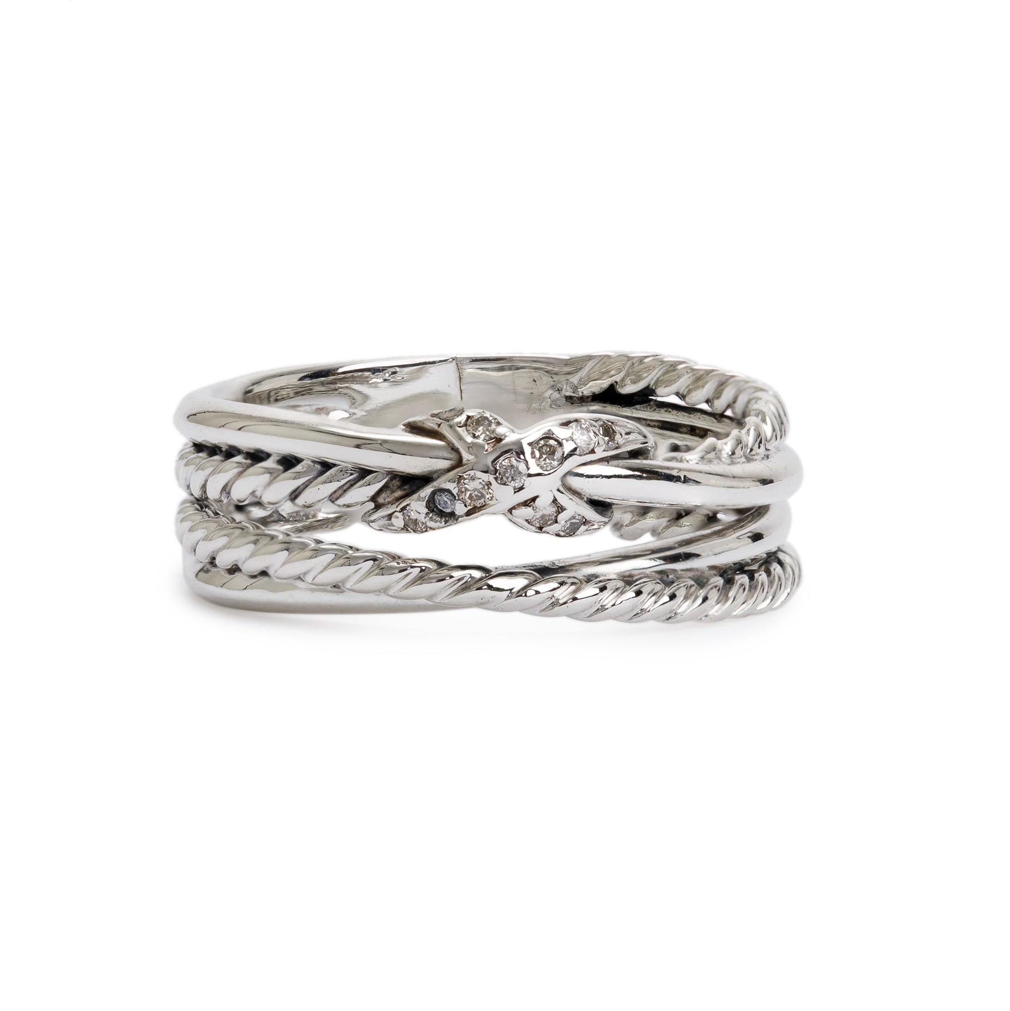 David Yurman Sterling Silver Diamond 'X' Crossover Ring, Size 6.75
