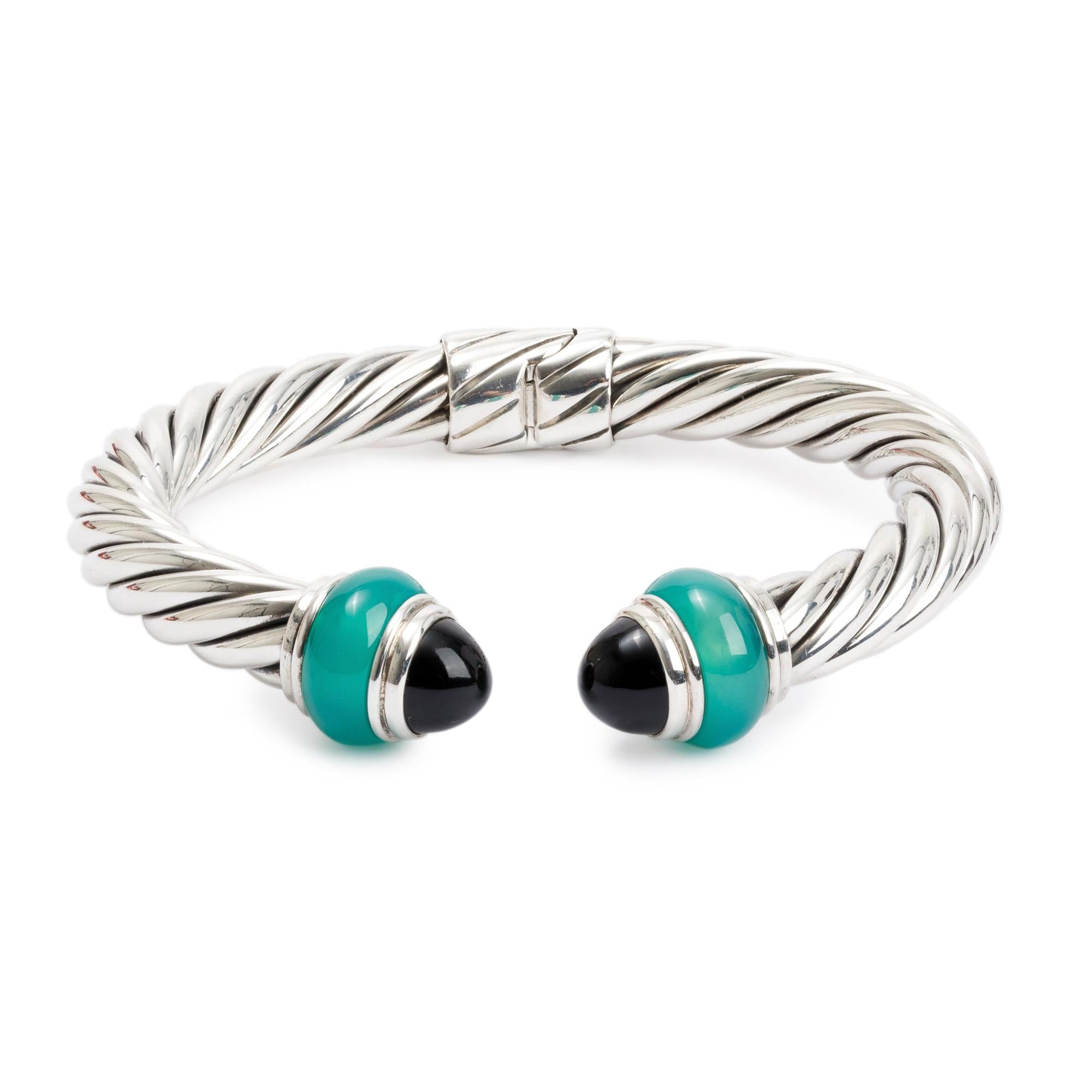 David Yurman Sterling Silver Dyed Chalcedony & Black Onyx 8 MM Cable Bracelet