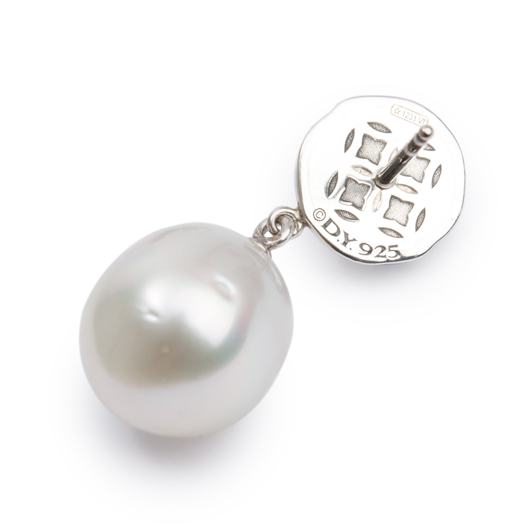 David Yurman Sterling Silver Element Pearl Cable Drop Earrings