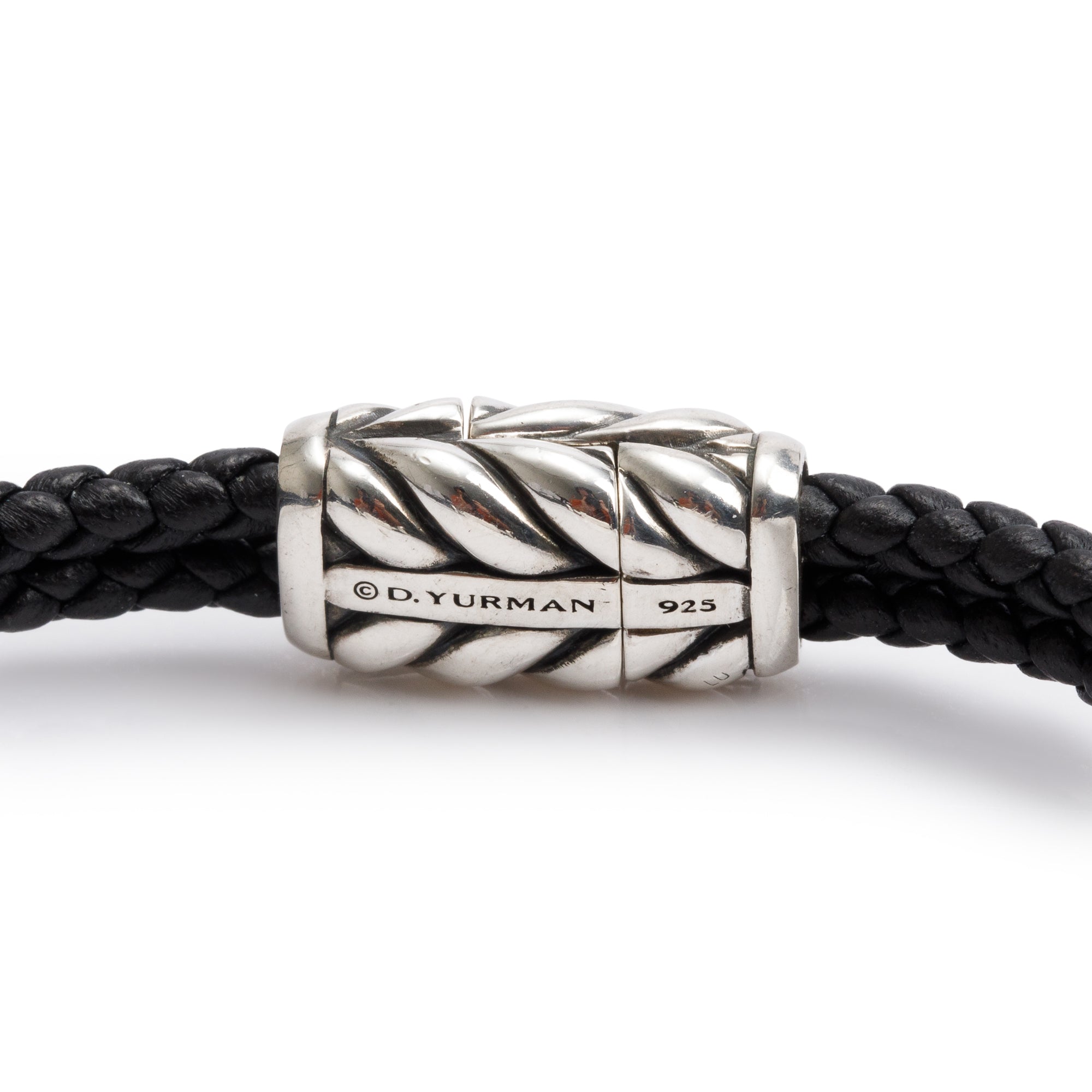 David Yurman Sterling Silver Exotic Stone Bar Station Leather Bracelet with Pietersite