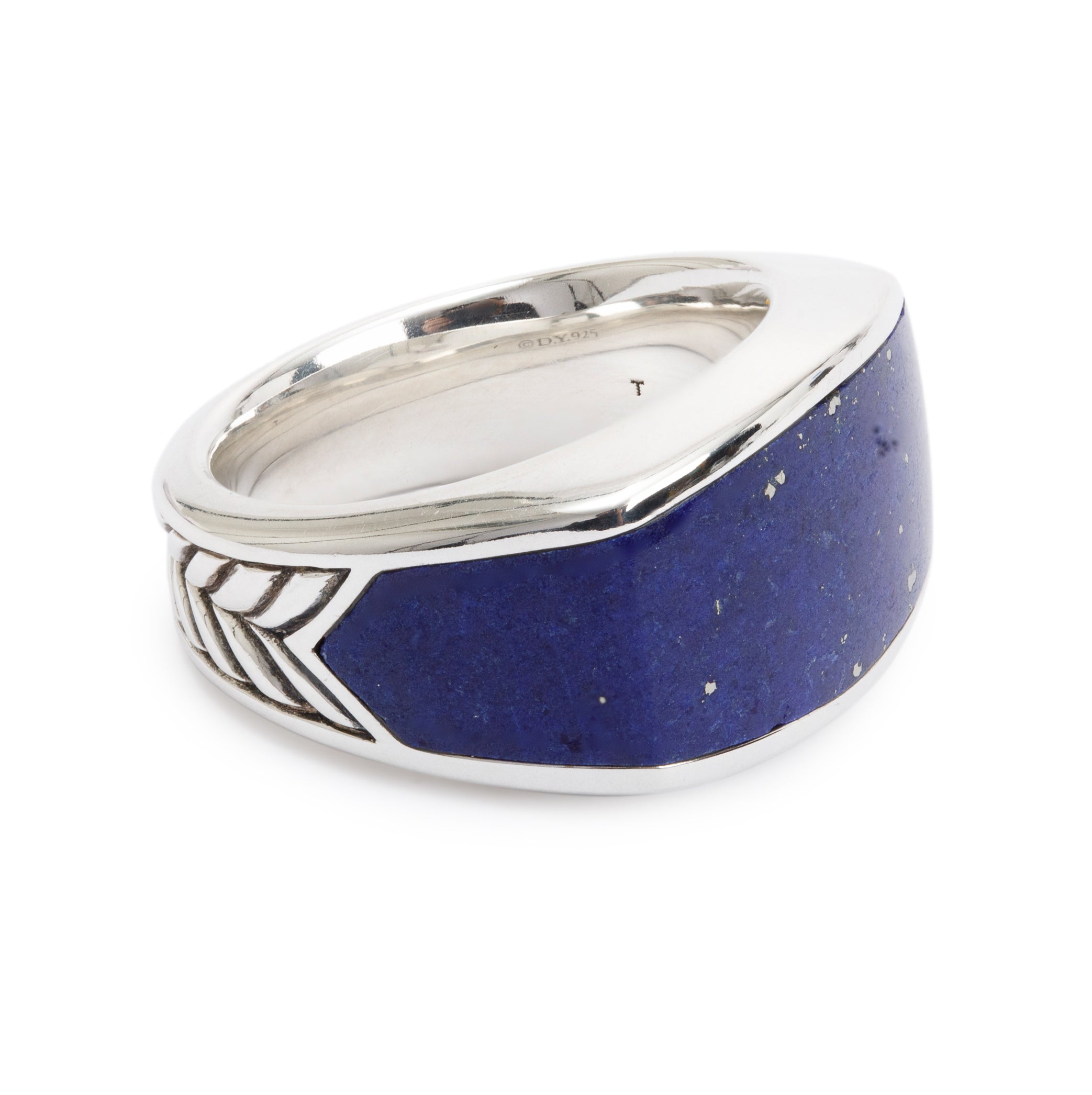 David Yurman Sterling Silver Exotic Stone Signet Ring with Lapis Lazuli, Size 8