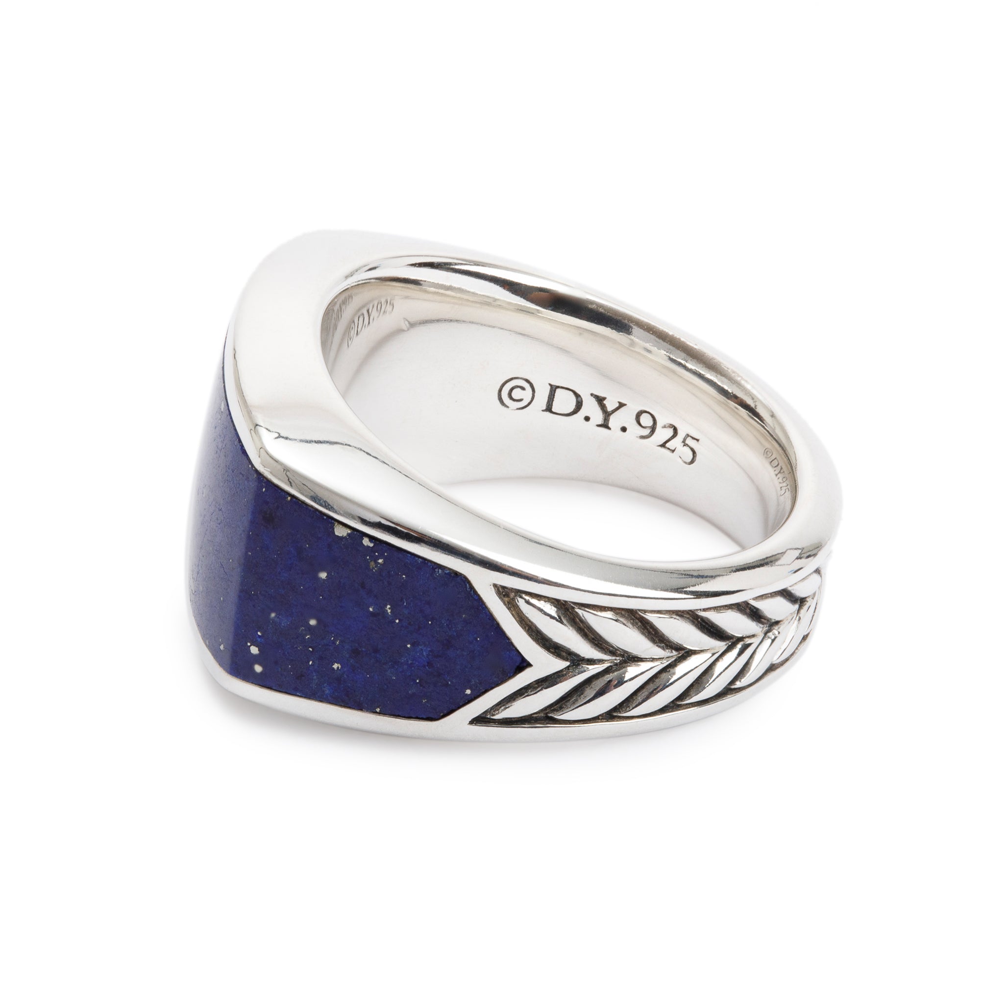David Yurman Sterling Silver Exotic Stone Signet Ring with Lapis Lazuli, Size 8